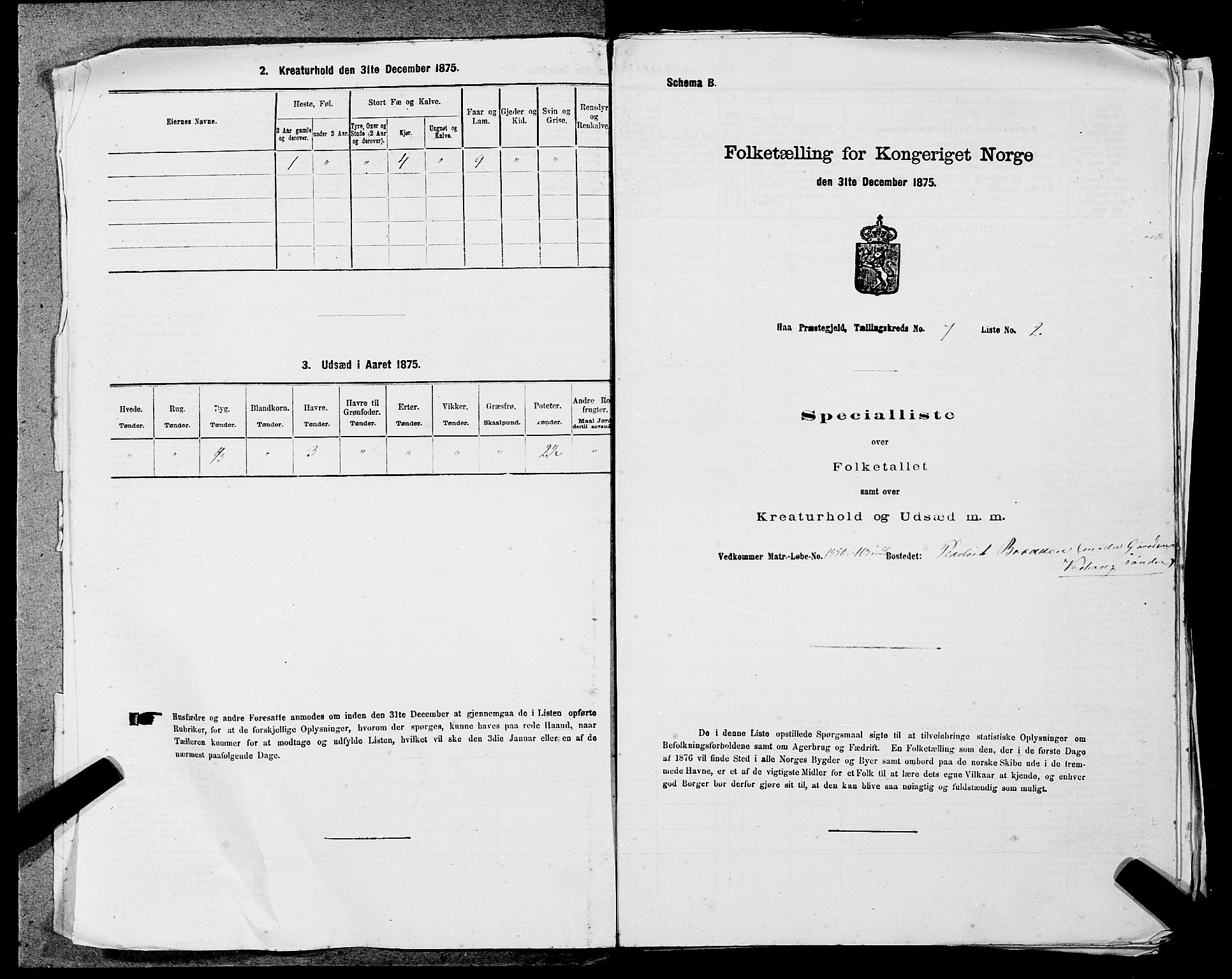 SAST, 1875 census for 1119P Hå, 1875, p. 725