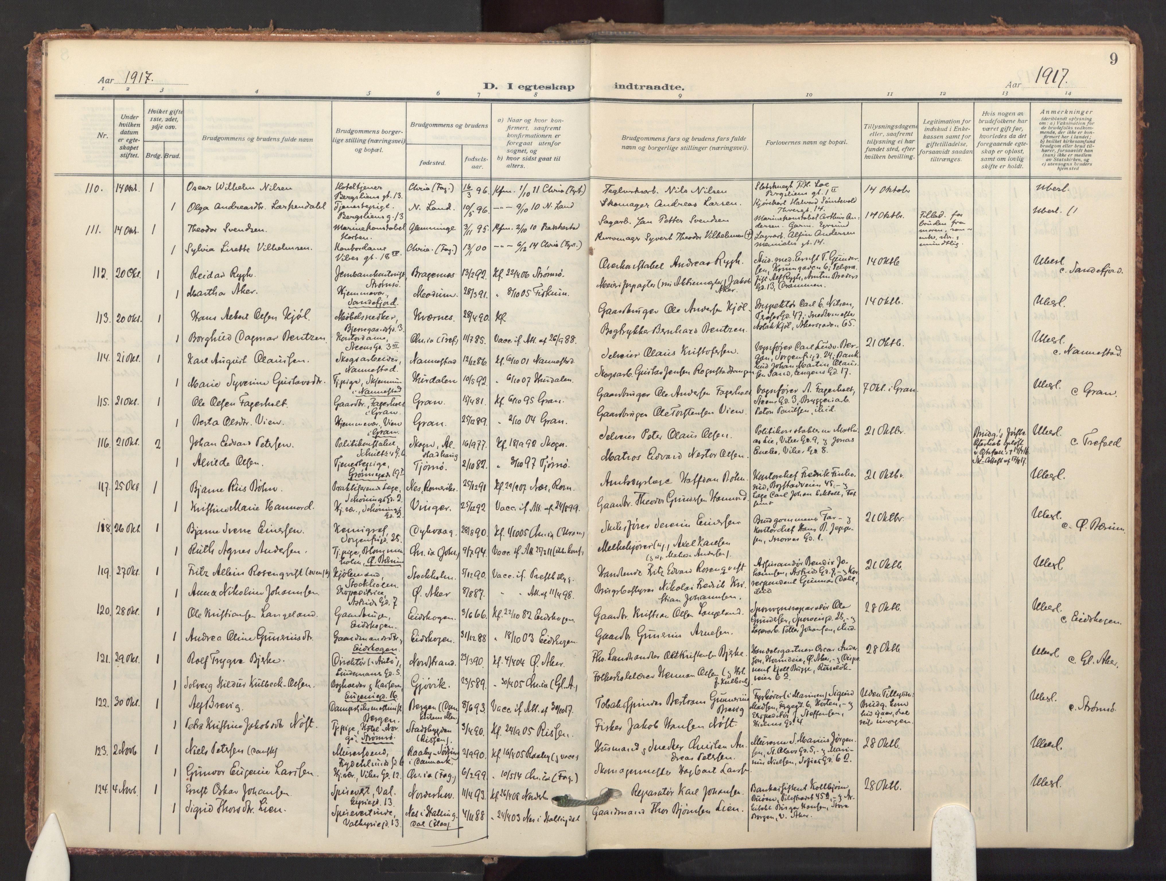 Fagerborg prestekontor Kirkebøker, AV/SAO-A-10844/F/Fa/L0007: Parish register (official) no. 7, 1917-1934, p. 9