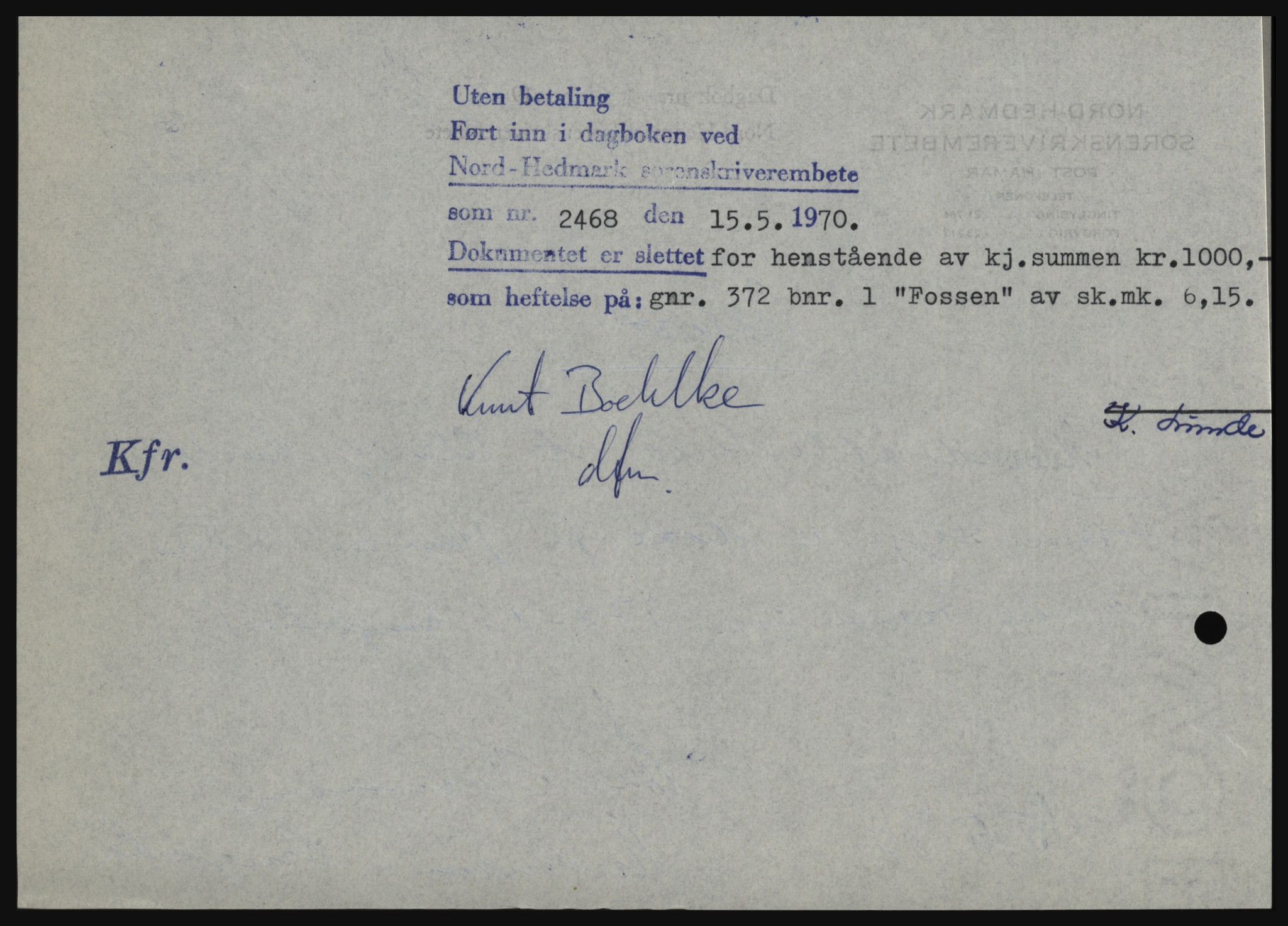 Nord-Hedmark sorenskriveri, SAH/TING-012/H/Hc/L0033: Mortgage book no. 33, 1970-1970, Diary no: : 2468/1970