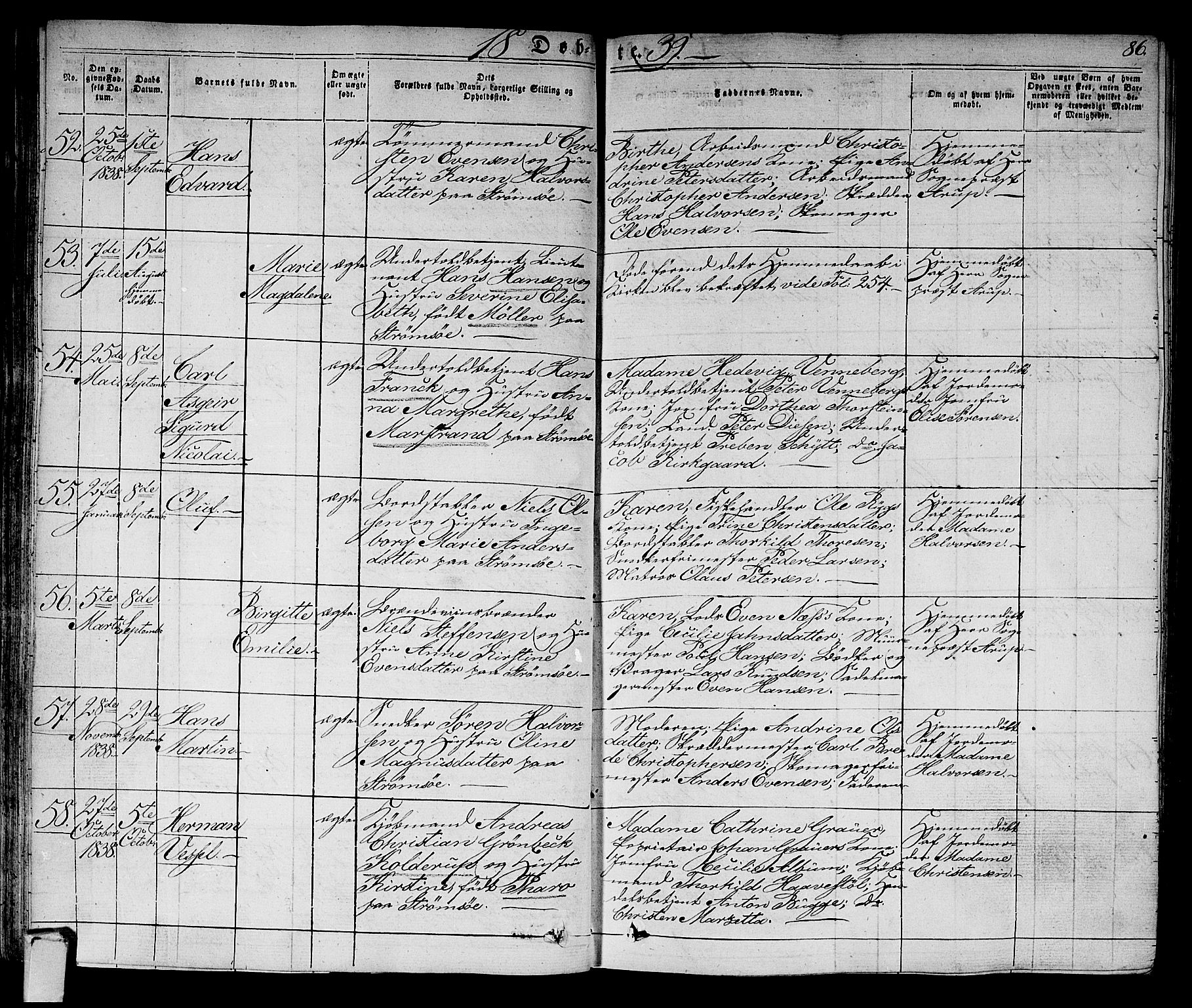 Strømsø kirkebøker, SAKO/A-246/F/Fa/L0012: Parish register (official) no. I 12, 1830-1847, p. 86