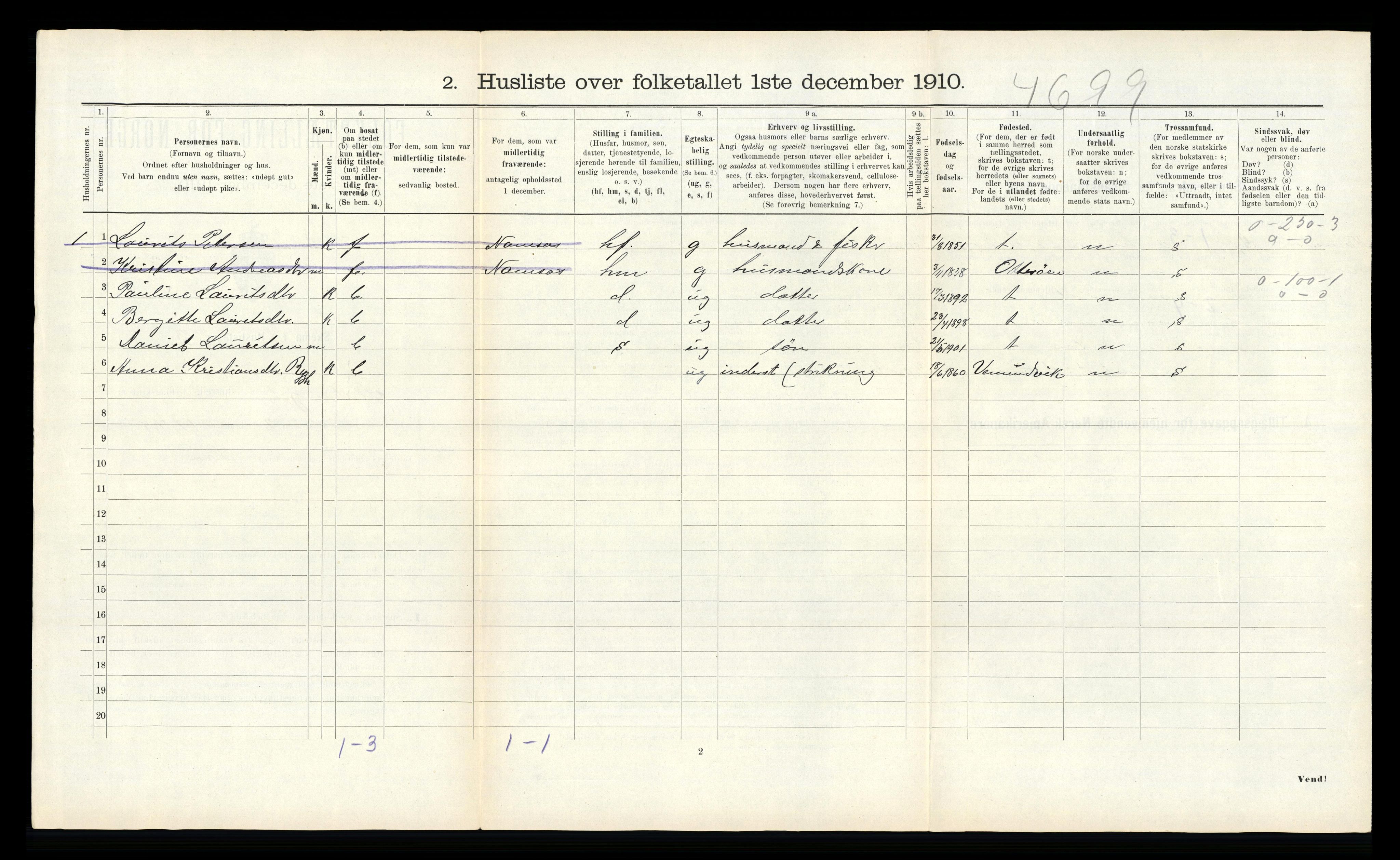 RA, 1910 census for Flatanger, 1910, p. 634