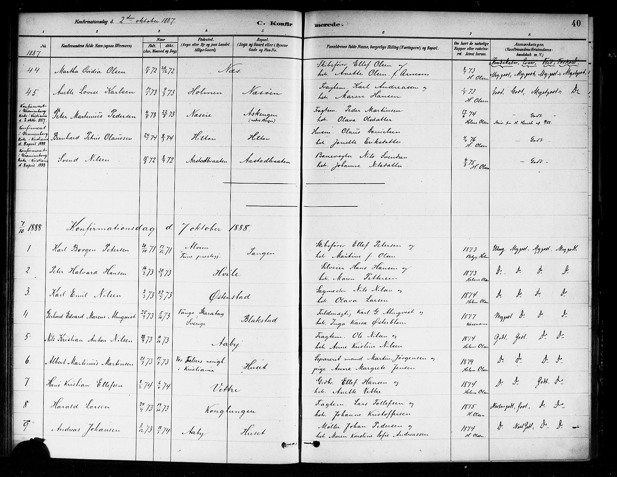 Asker prestekontor Kirkebøker, SAO/A-10256a/F/Fa/L0014: Parish register (official) no. I 14, 1879-1900, p. 40