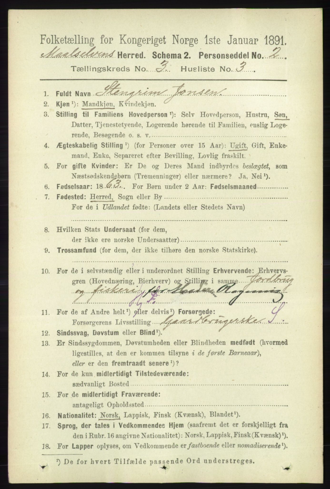RA, 1891 census for 1924 Målselv, 1891, p. 609