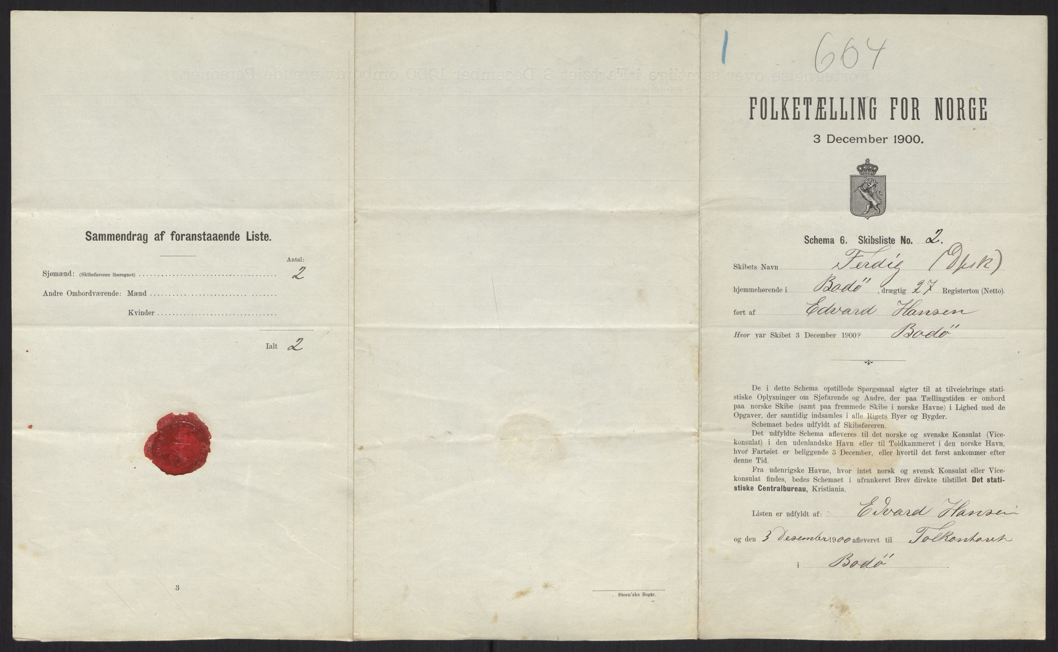 RA, 1900 Census - ship lists from ships in Norwegian harbours, harbours abroad and at sea, 1900, p. 2611