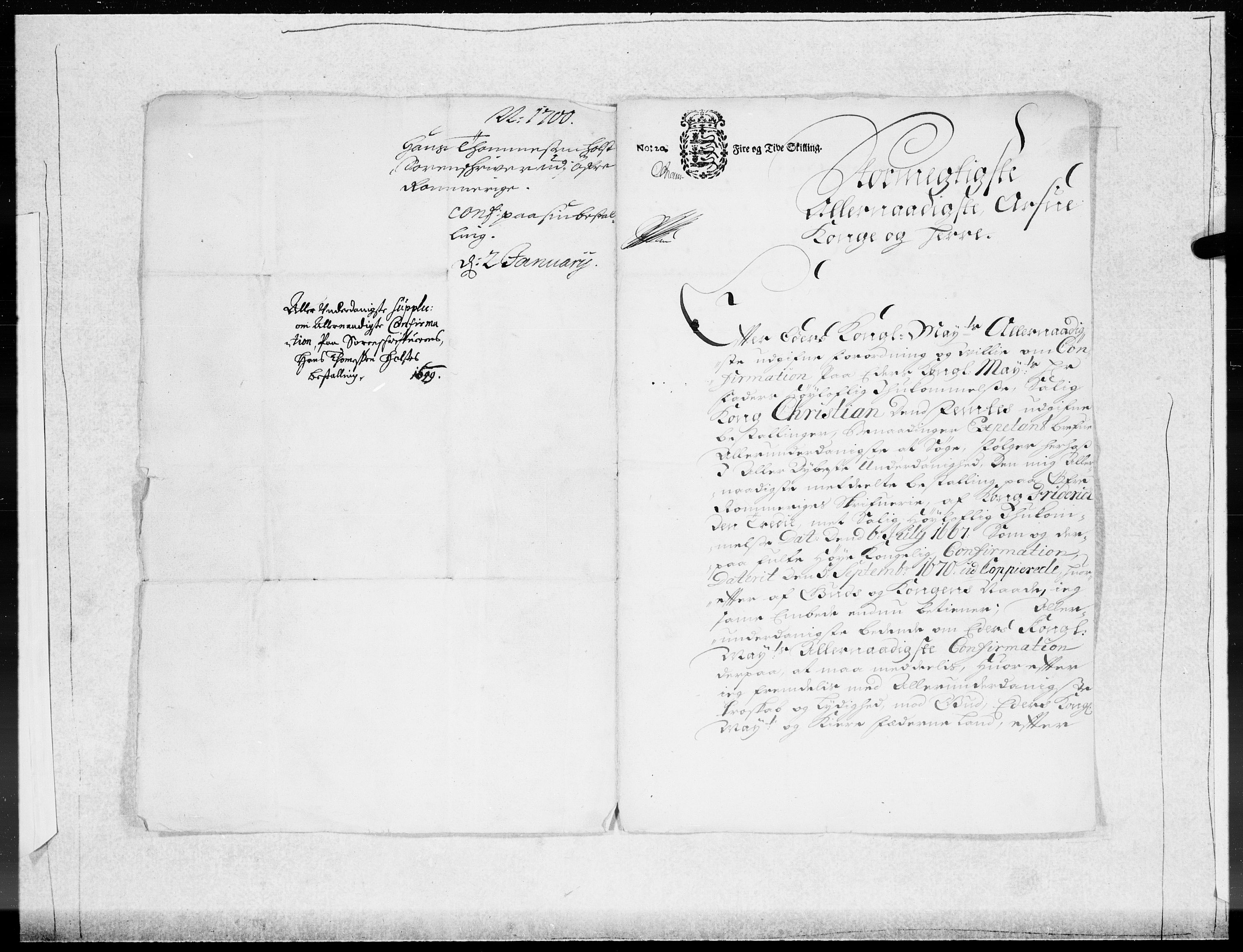 Danske Kanselli 1572-1799, AV/RA-EA-3023/F/Fc/Fcc/Fcca/L0049: Norske innlegg 1572-1799, 1699-1700, p. 283
