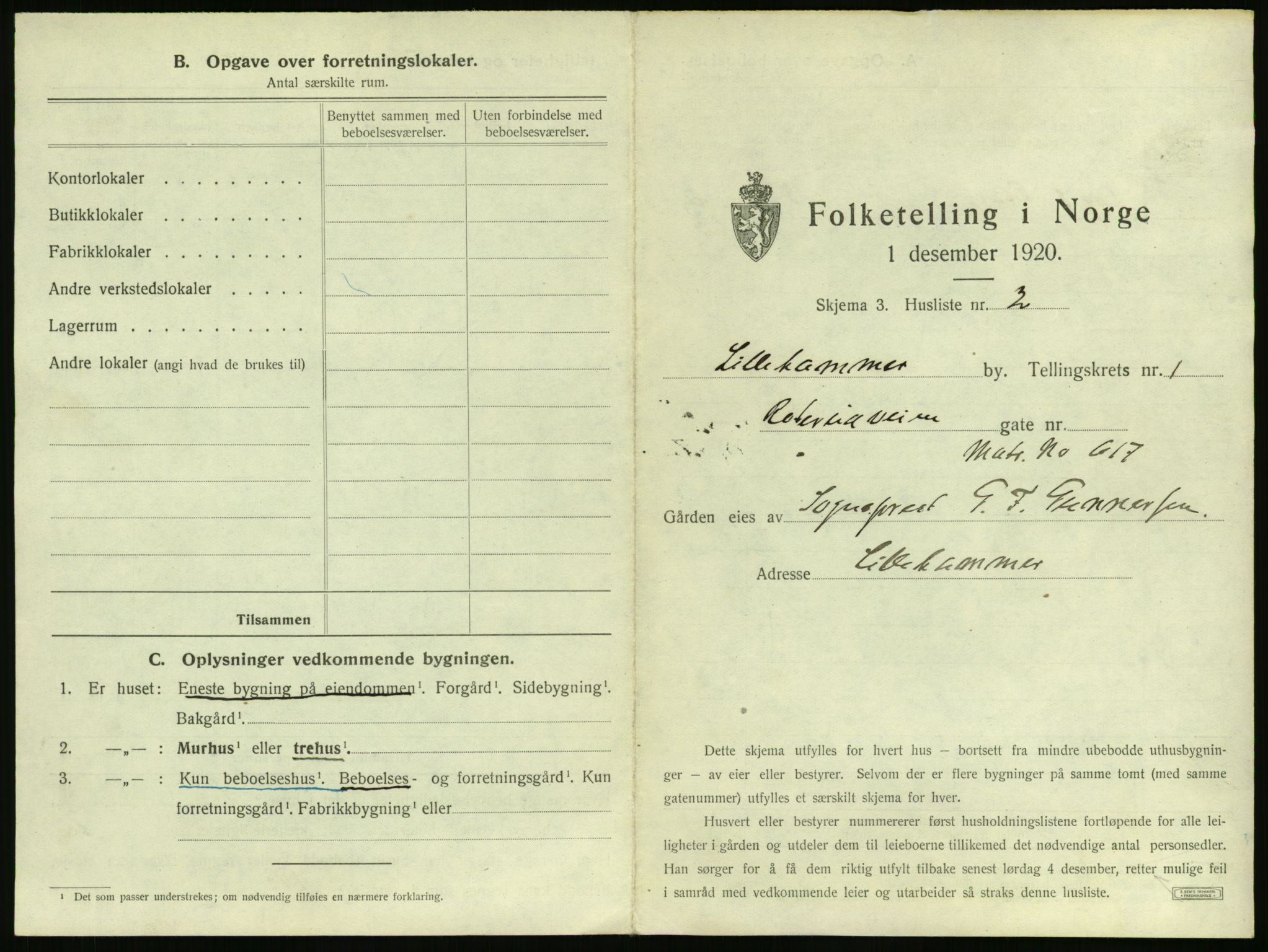 SAH, 1920 census for Lillehammer, 1920, p. 46