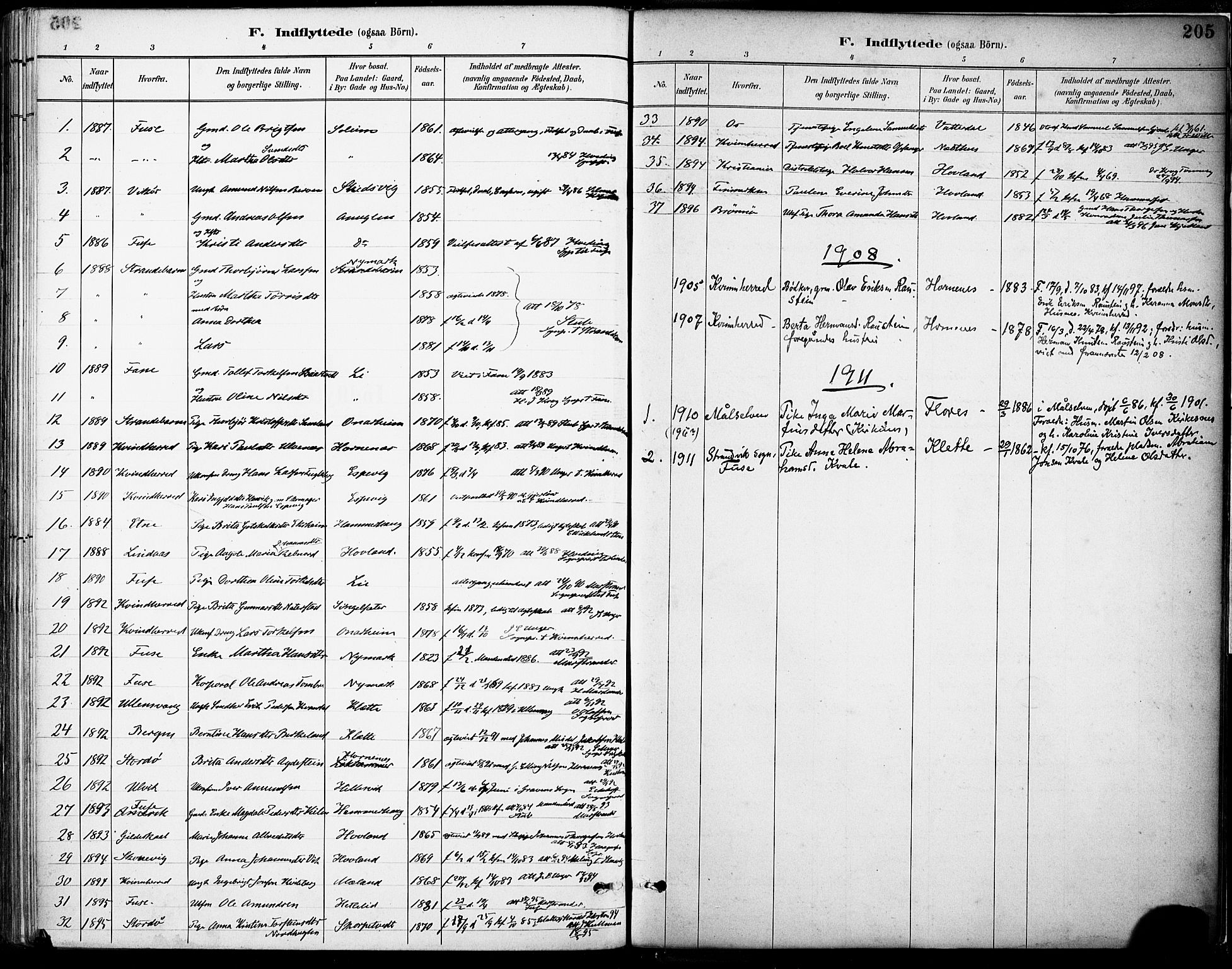 Tysnes sokneprestembete, AV/SAB-A-78601/H/Haa: Parish register (official) no. C 1, 1887-1912, p. 205