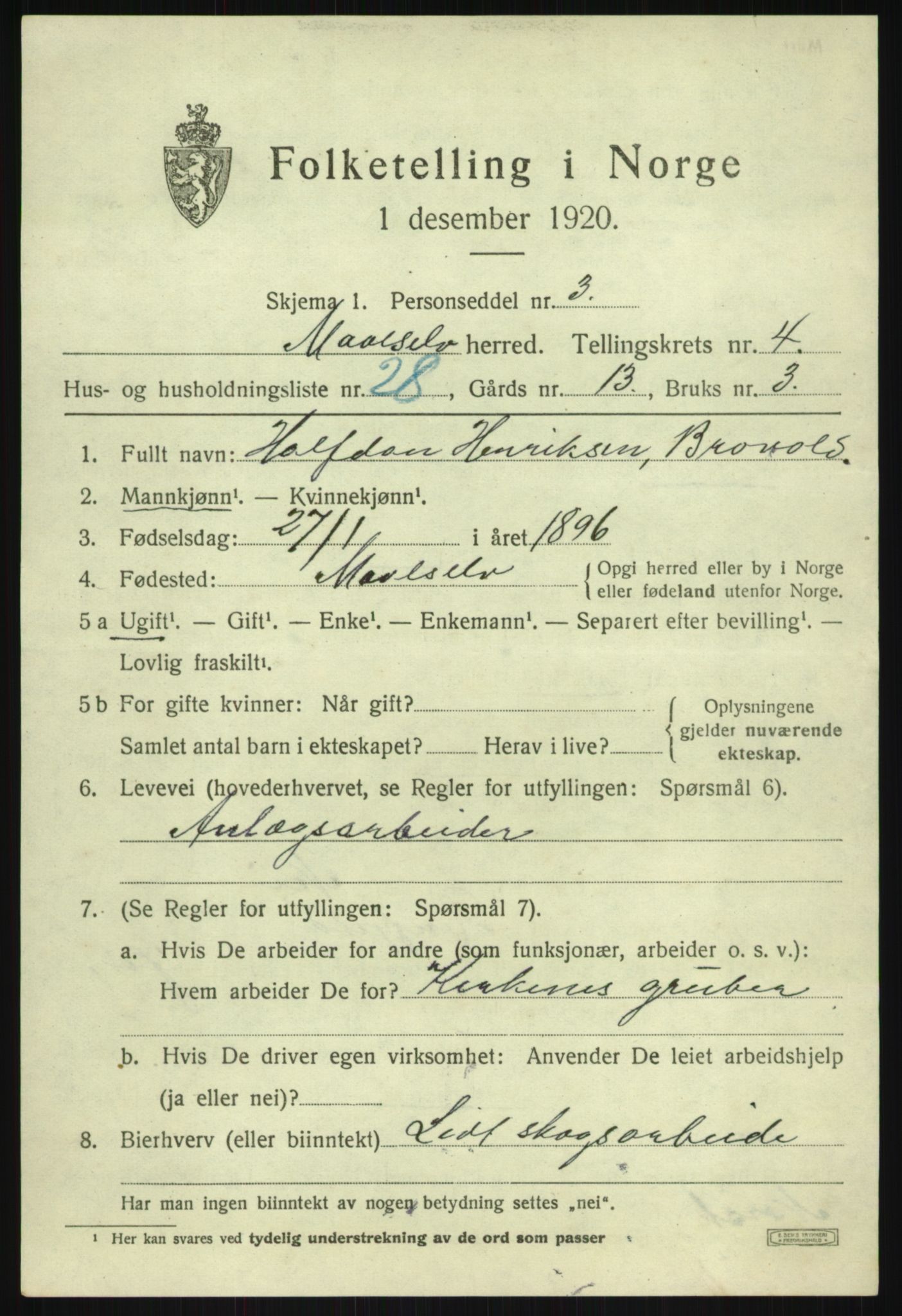 SATØ, 1920 census for Målselv, 1920, p. 3145