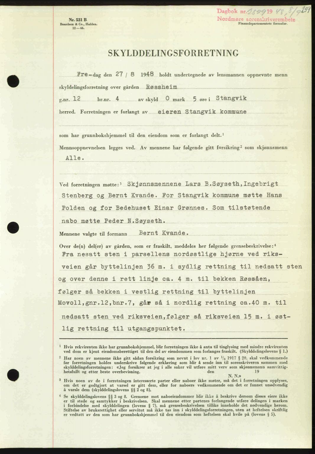 Nordmøre sorenskriveri, AV/SAT-A-4132/1/2/2Ca: Mortgage book no. A109, 1948-1948, Diary no: : 2529/1948