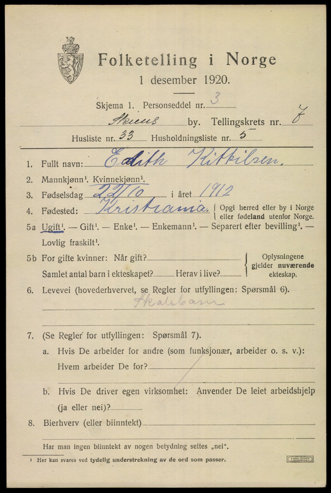 SAKO, 1920 census for Skien, 1920, p. 25320