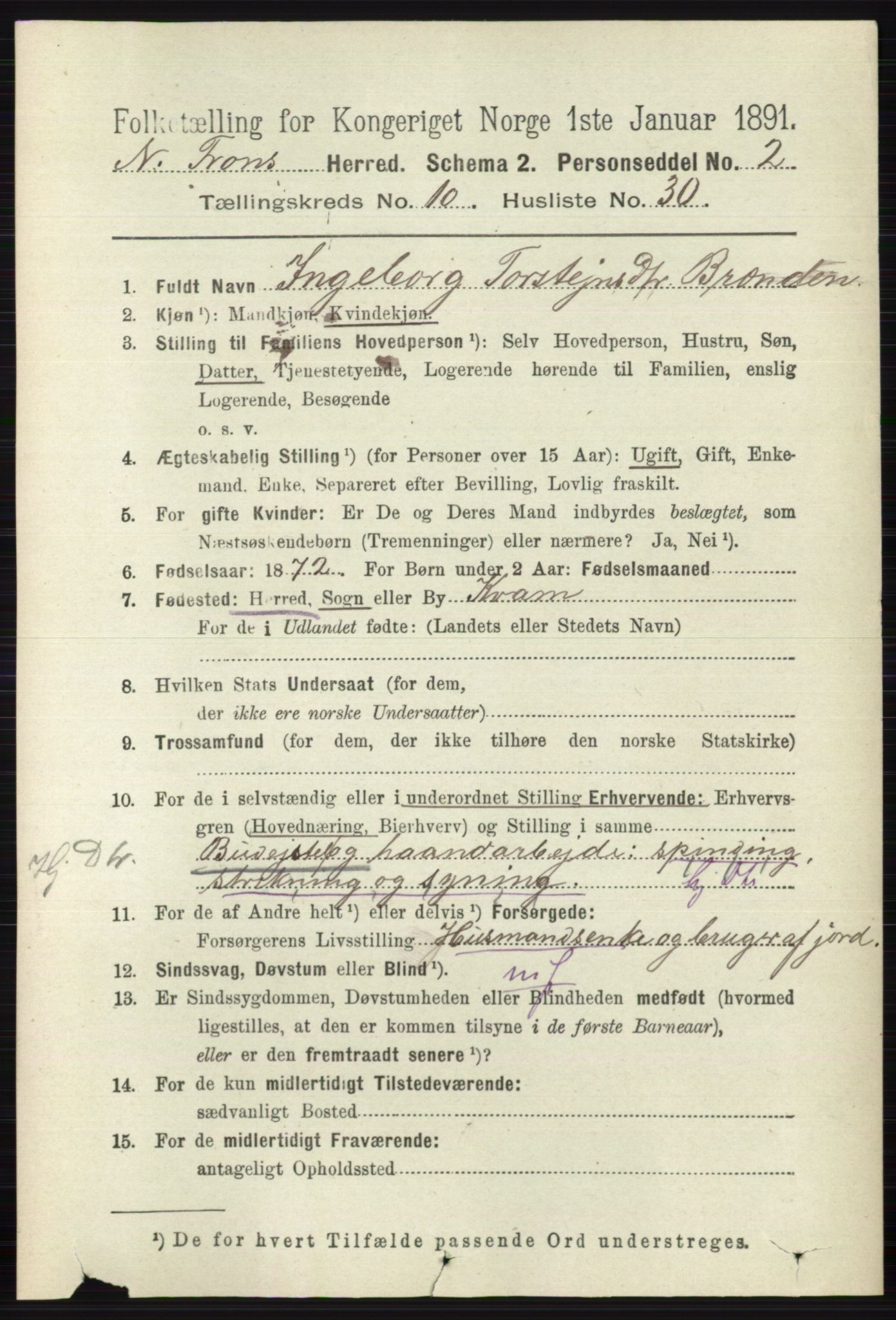 RA, 1891 census for 0518 Nord-Fron, 1891, p. 4538