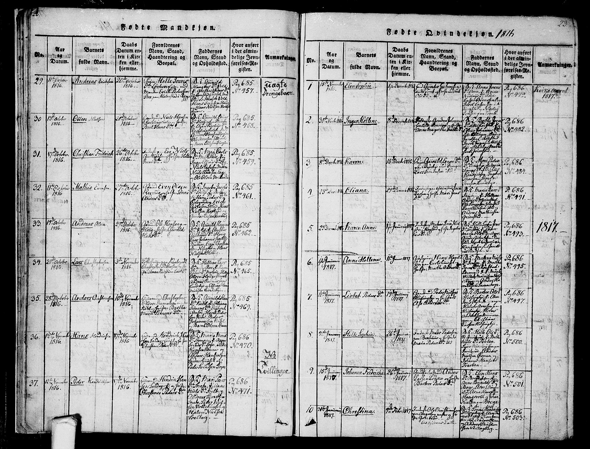 Råde prestekontor kirkebøker, SAO/A-2009/F/Fa/L0004: Parish register (official) no. 4, 1814-1830, p. 22-23