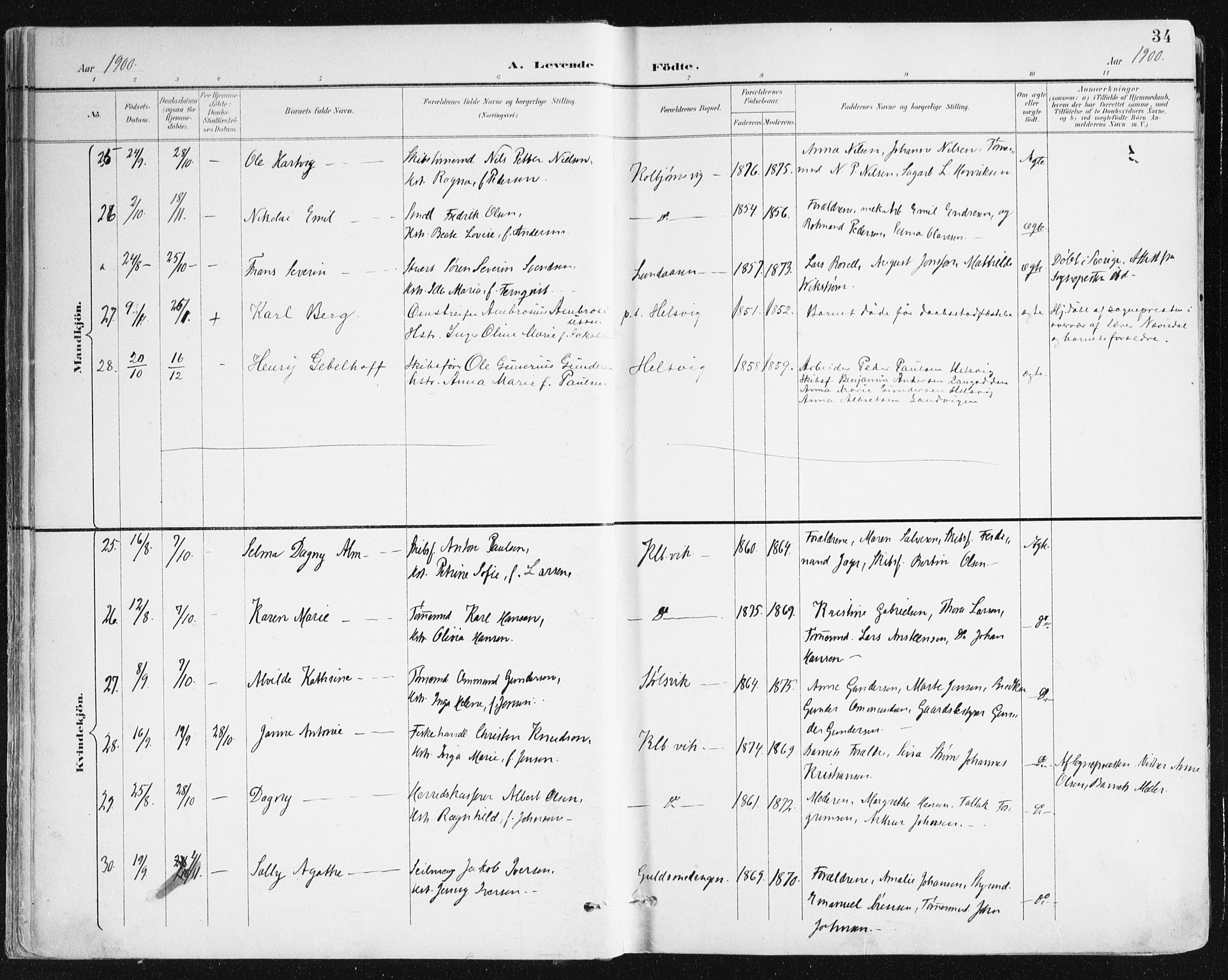 Hisøy sokneprestkontor, AV/SAK-1111-0020/F/Fa/L0004: Parish register (official) no. A 4, 1895-1917, p. 34