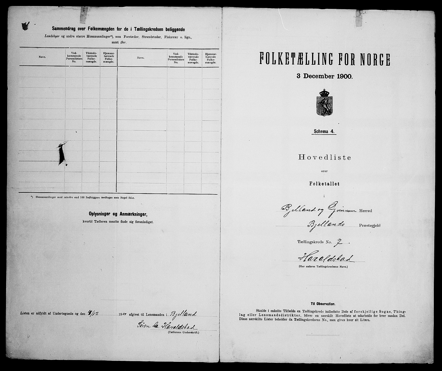 SAK, 1900 census for Bjelland og Grindheim, 1900, p. 17