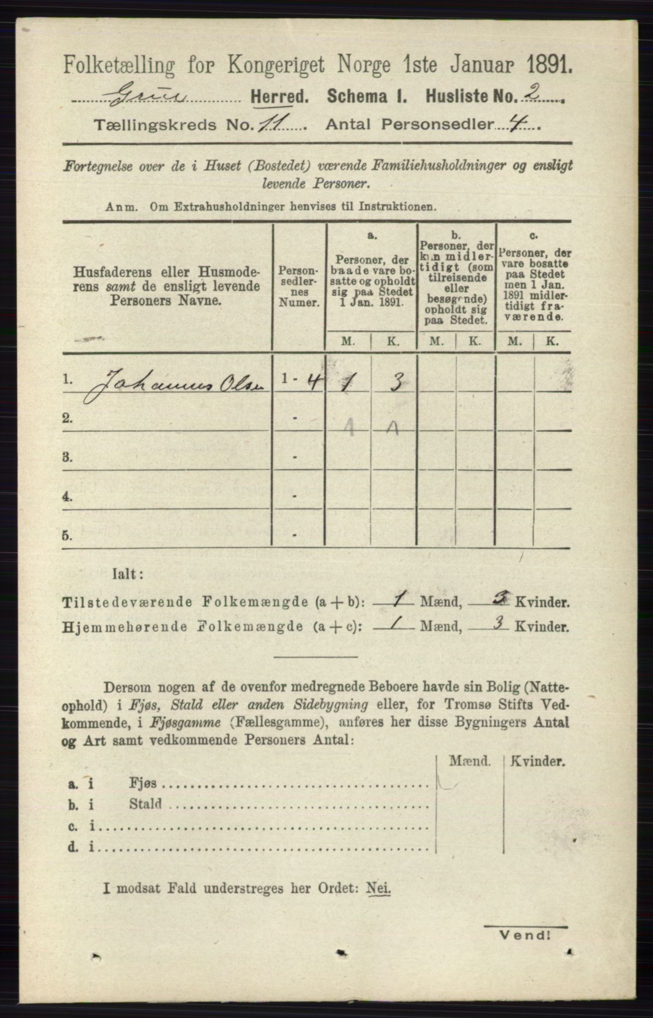 RA, 1891 census for 0423 Grue, 1891, p. 5817