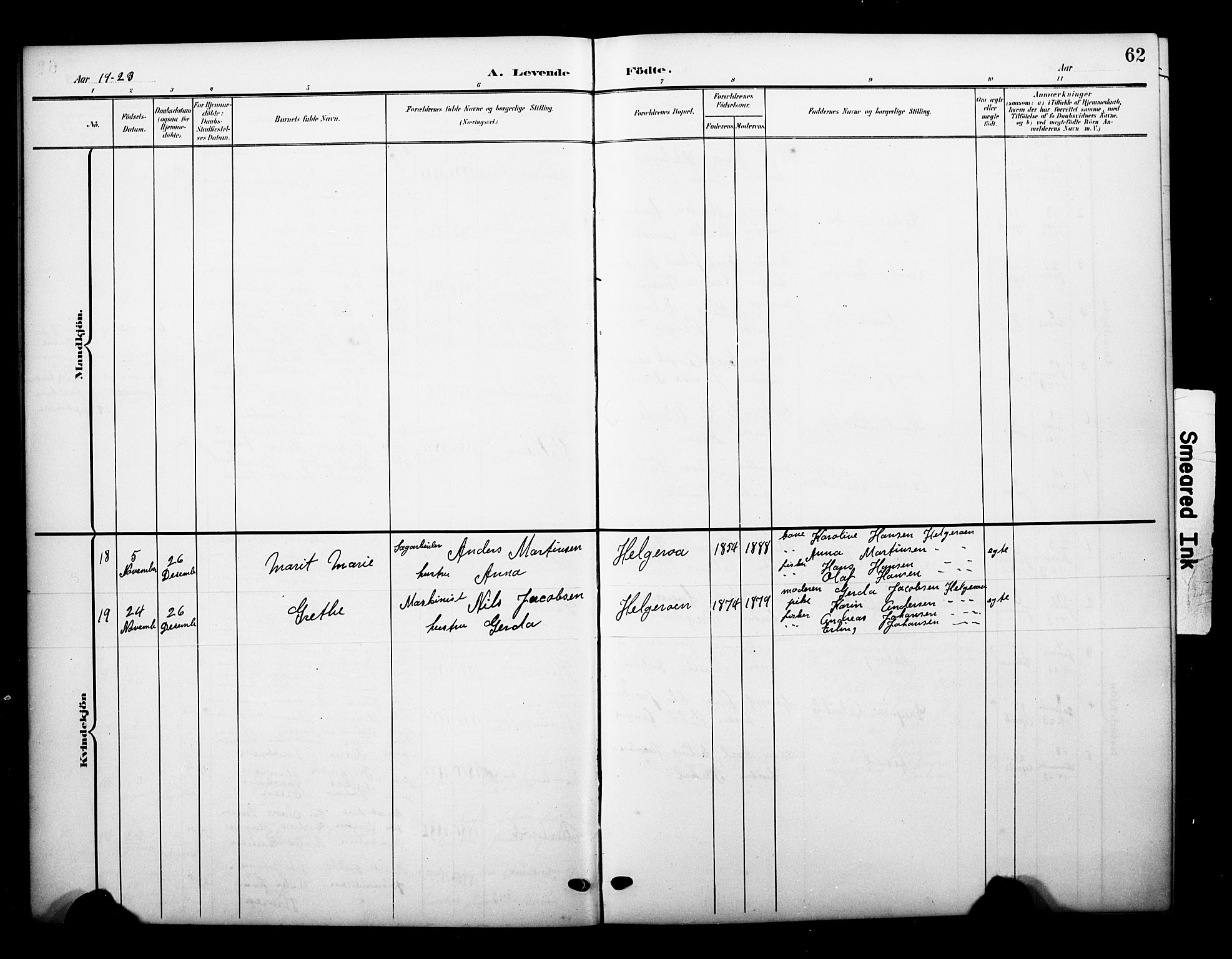 Brunlanes kirkebøker, AV/SAKO-A-342/G/Gb/L0003: Parish register (copy) no. II 3, 1903-1928, p. 62