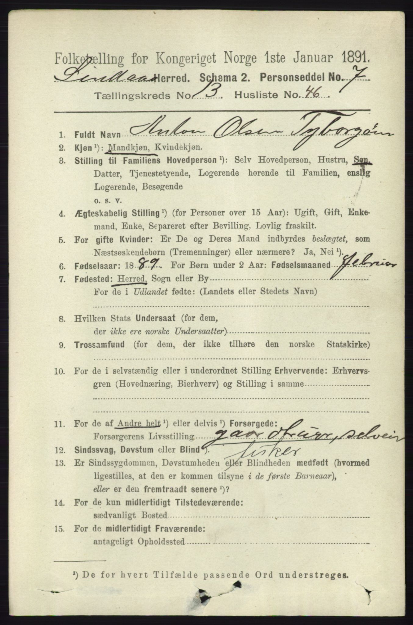 RA, 1891 census for 1263 Lindås, 1891, p. 4834