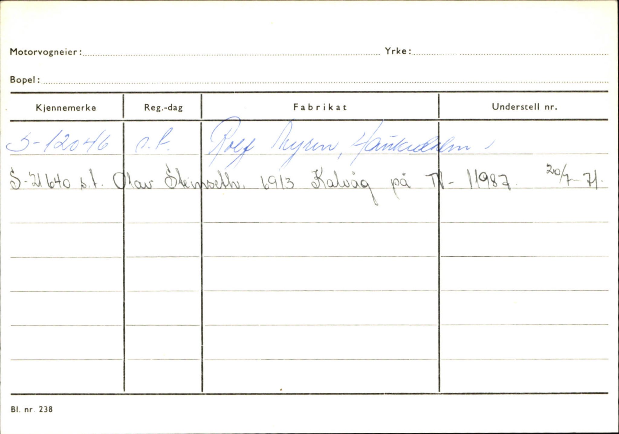 Statens vegvesen, Sogn og Fjordane vegkontor, SAB/A-5301/4/F/L0132: Eigarregister Askvoll A-Å. Balestrand A-Å, 1945-1975, p. 168