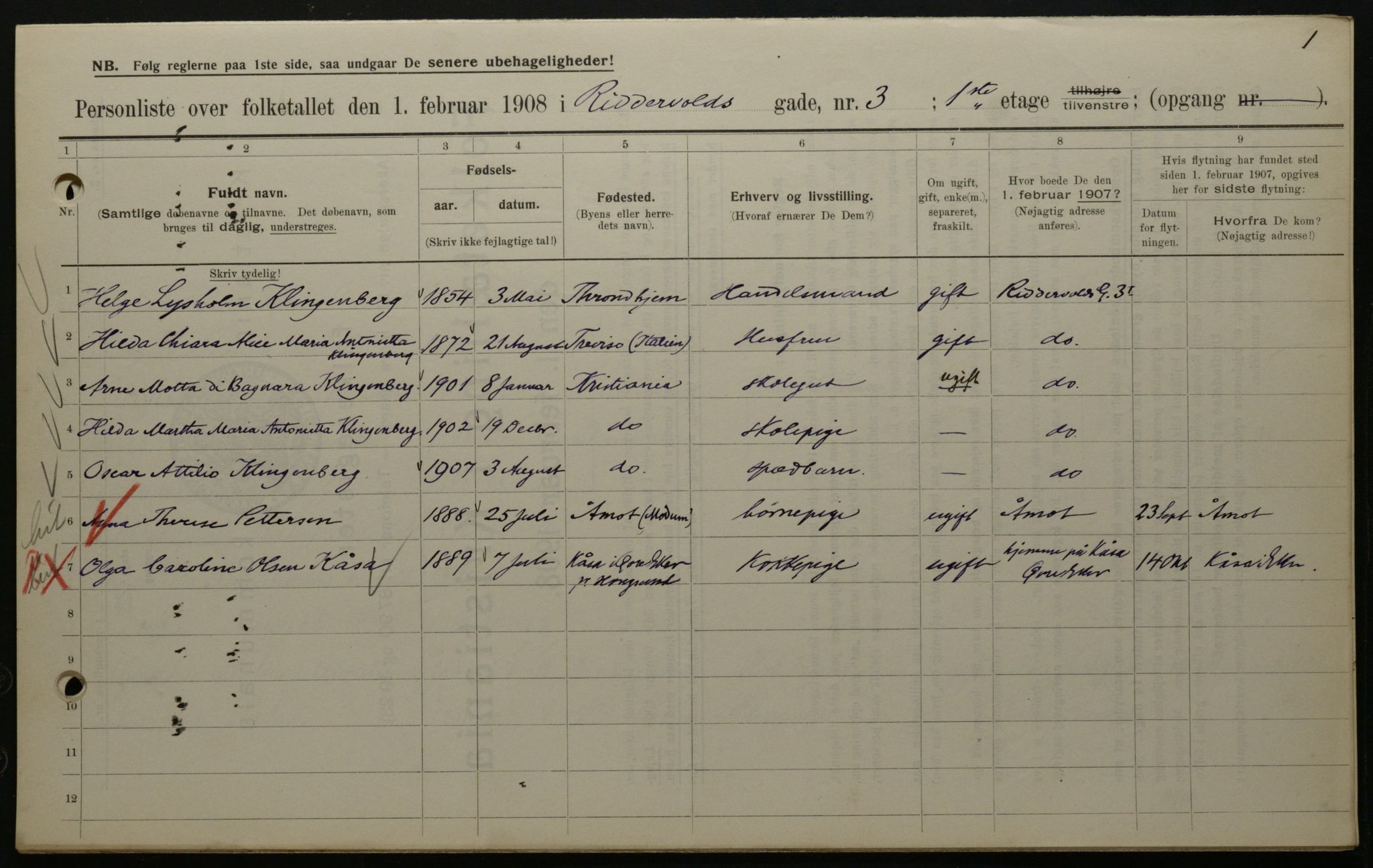 OBA, Municipal Census 1908 for Kristiania, 1908, p. 74615