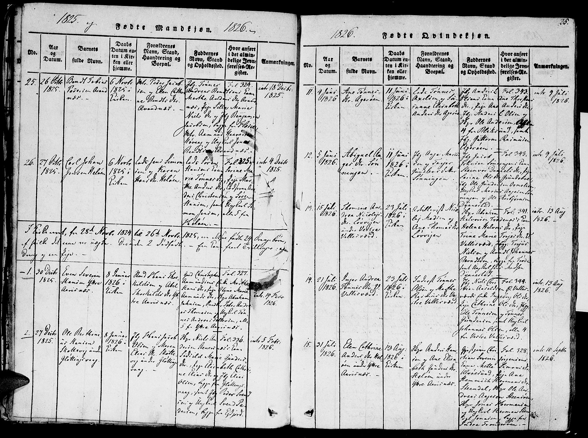 Høvåg sokneprestkontor, AV/SAK-1111-0025/F/Fa/L0001: Parish register (official) no. A 1, 1816-1843, p. 25
