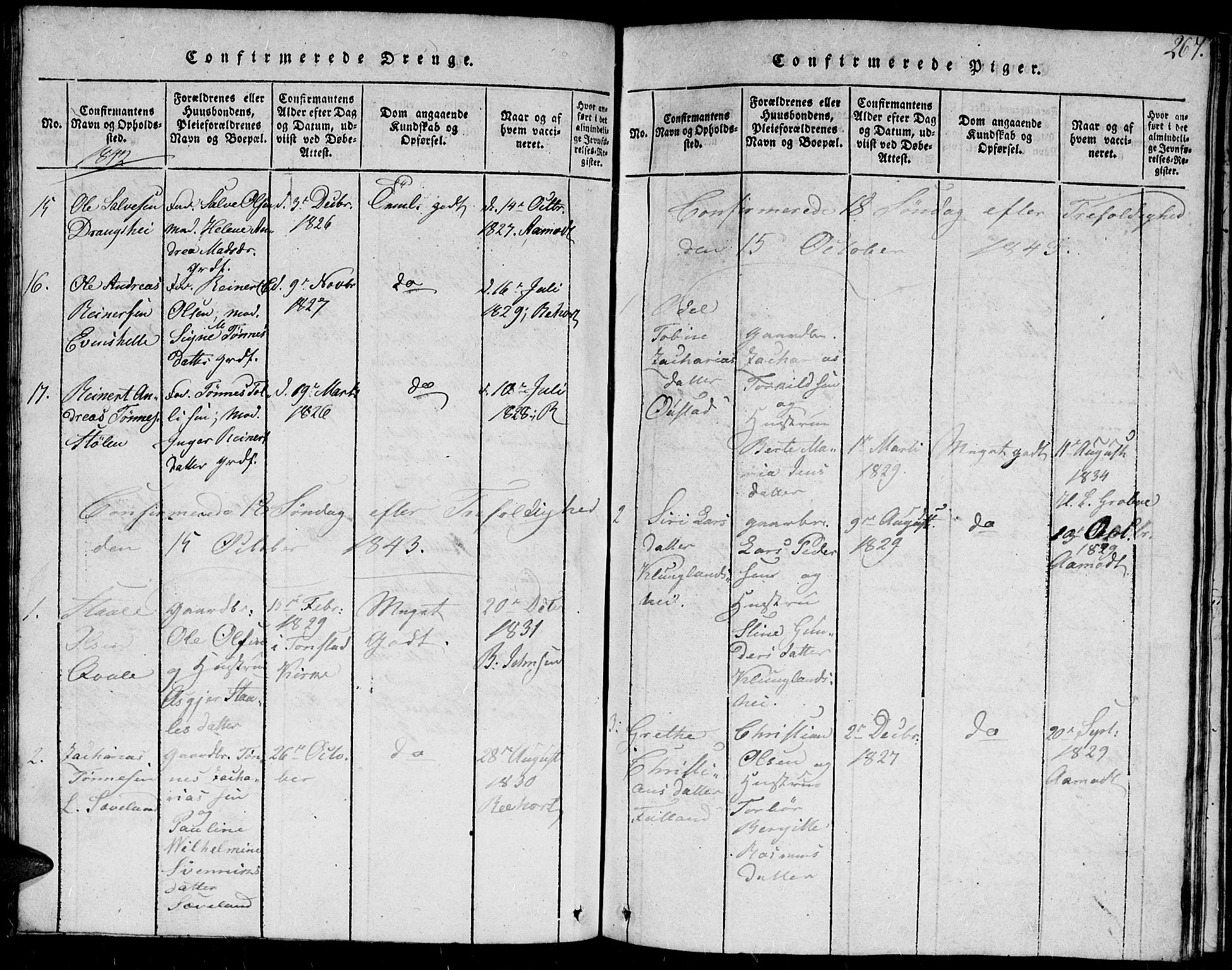 Herad sokneprestkontor, AV/SAK-1111-0018/F/Fb/Fba/L0001: Parish register (copy) no. B 1, 1815-1852, p. 267