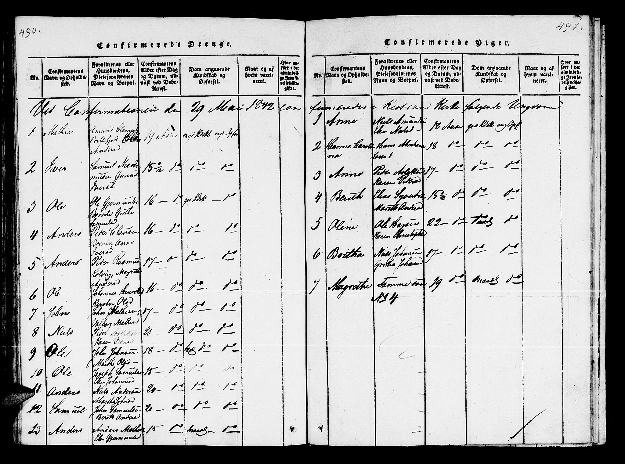 Kistrand/Porsanger sokneprestembete, AV/SATØ-S-1351/H/Ha/L0003.kirke: Parish register (official) no. 3, 1825-1842, p. 490-491