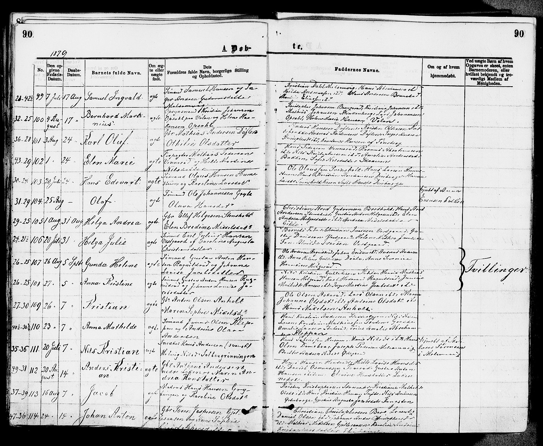 Stokke kirkebøker, SAKO/A-320/F/Fa/L0009: Parish register (official) no. I 9, 1872-1883, p. 90