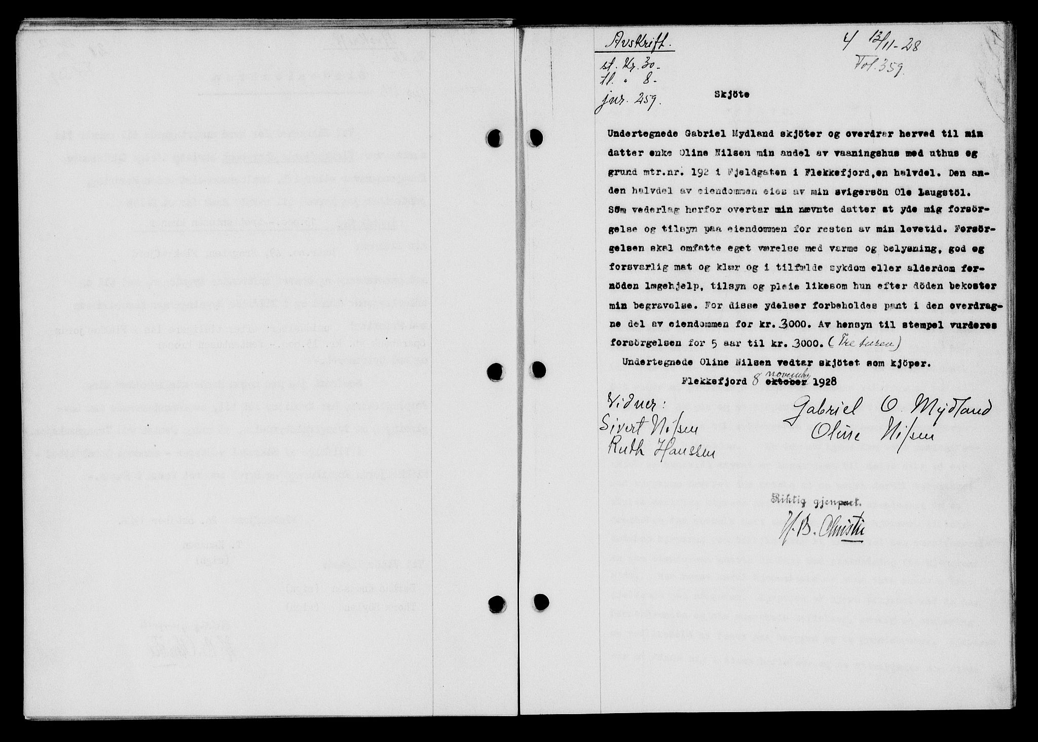Flekkefjord sorenskriveri, SAK/1221-0001/G/Gb/Gba/L0044: Mortgage book no. 42, 1928-1929, Deed date: 13.11.1928