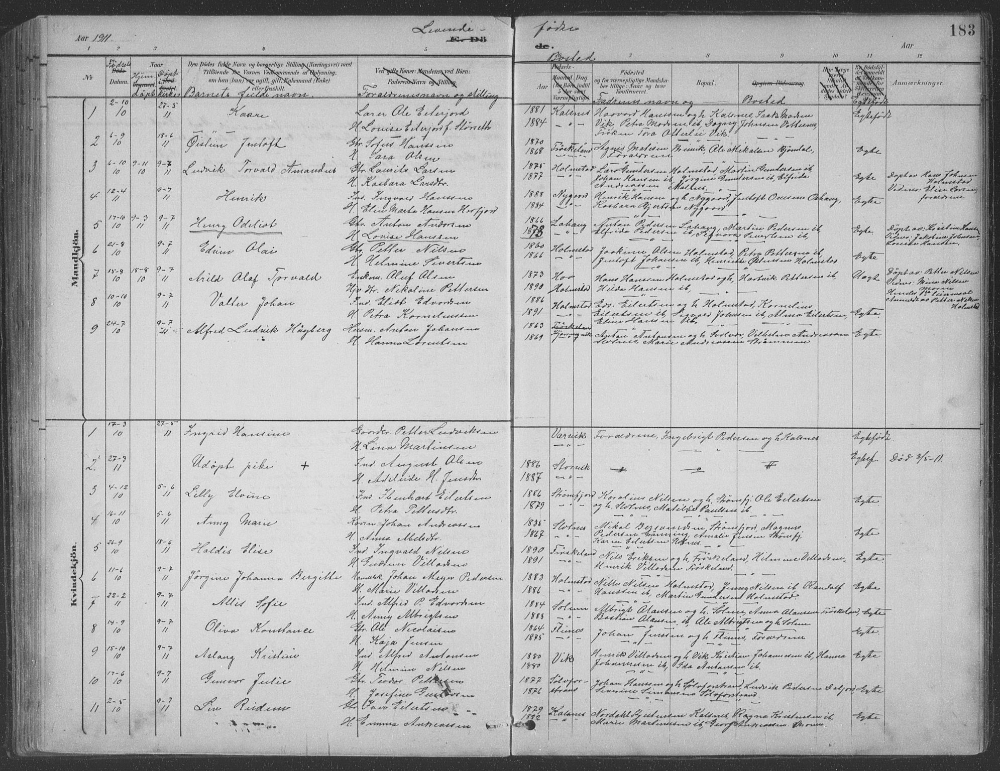 Ministerialprotokoller, klokkerbøker og fødselsregistre - Nordland, AV/SAT-A-1459/890/L1290: Parish register (copy) no. 890C01, 1882-1911, p. 183