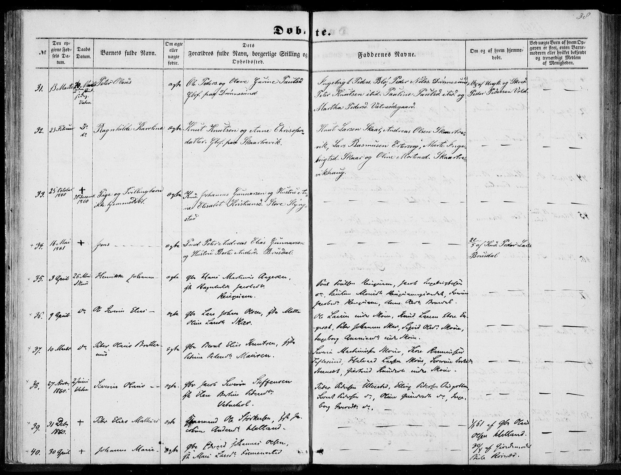 Ministerialprotokoller, klokkerbøker og fødselsregistre - Møre og Romsdal, SAT/A-1454/524/L0354: Parish register (official) no. 524A06, 1857-1863, p. 38