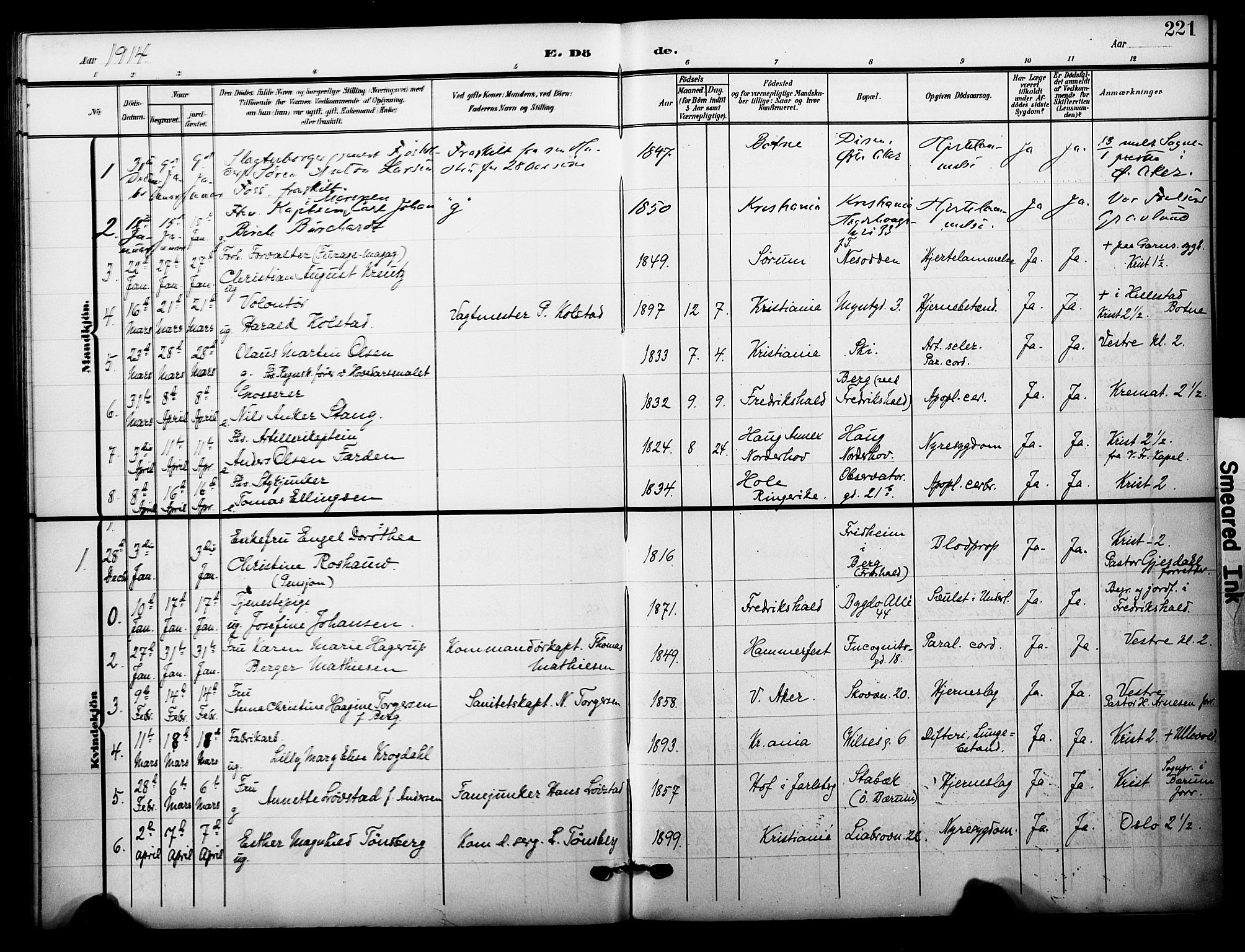 Garnisonsmenigheten Kirkebøker, AV/SAO-A-10846/F/Fa/L0014: Parish register (official) no. 14, 1905-1914, p. 221
