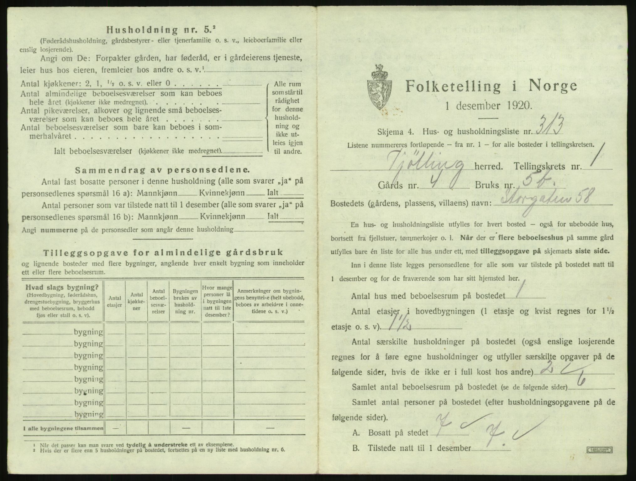 SAKO, 1920 census for Tjølling, 1920, p. 661