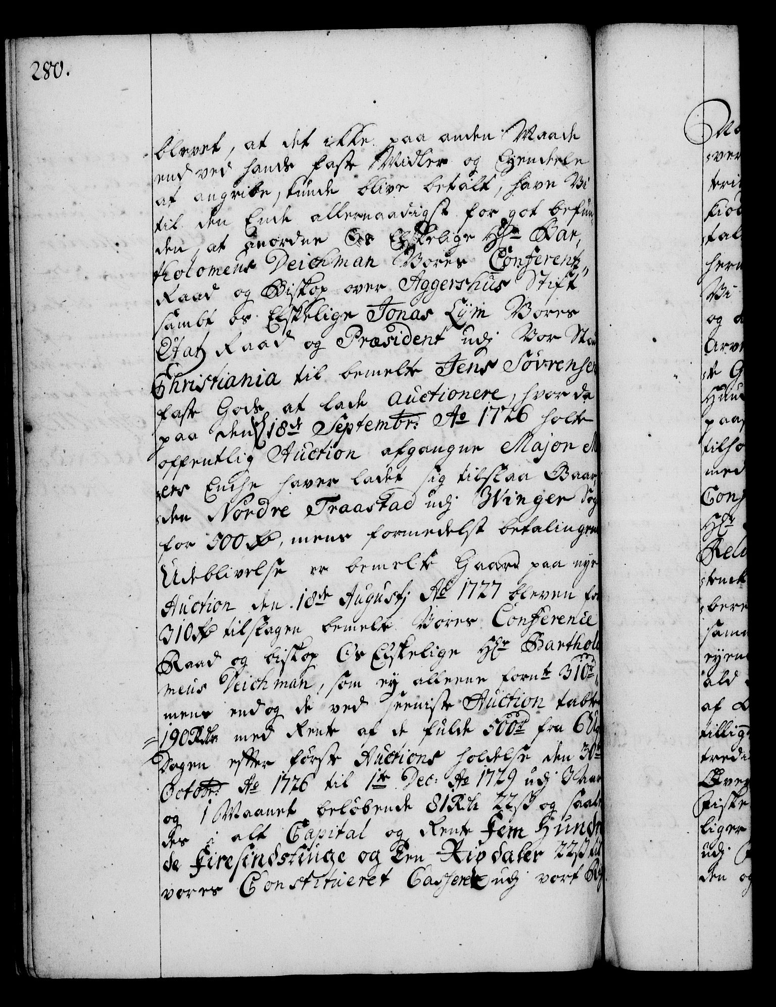 Rentekammeret, Kammerkanselliet, RA/EA-3111/G/Gg/Gga/L0003: Norsk ekspedisjonsprotokoll med register (merket RK 53.3), 1727-1734, p. 280