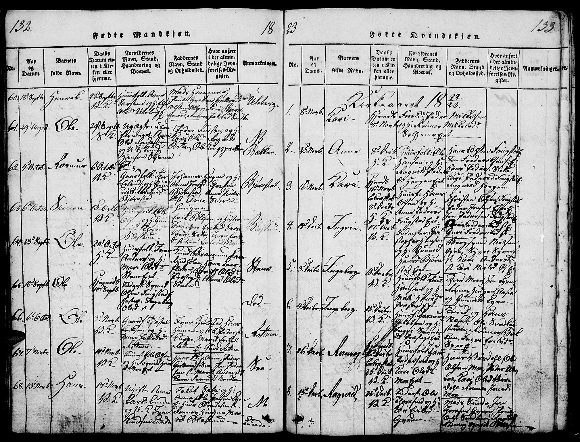 Vågå prestekontor, SAH/PREST-076/H/Ha/Haa/L0003: Parish register (official) no. 3, 1815-1827, p. 132-133
