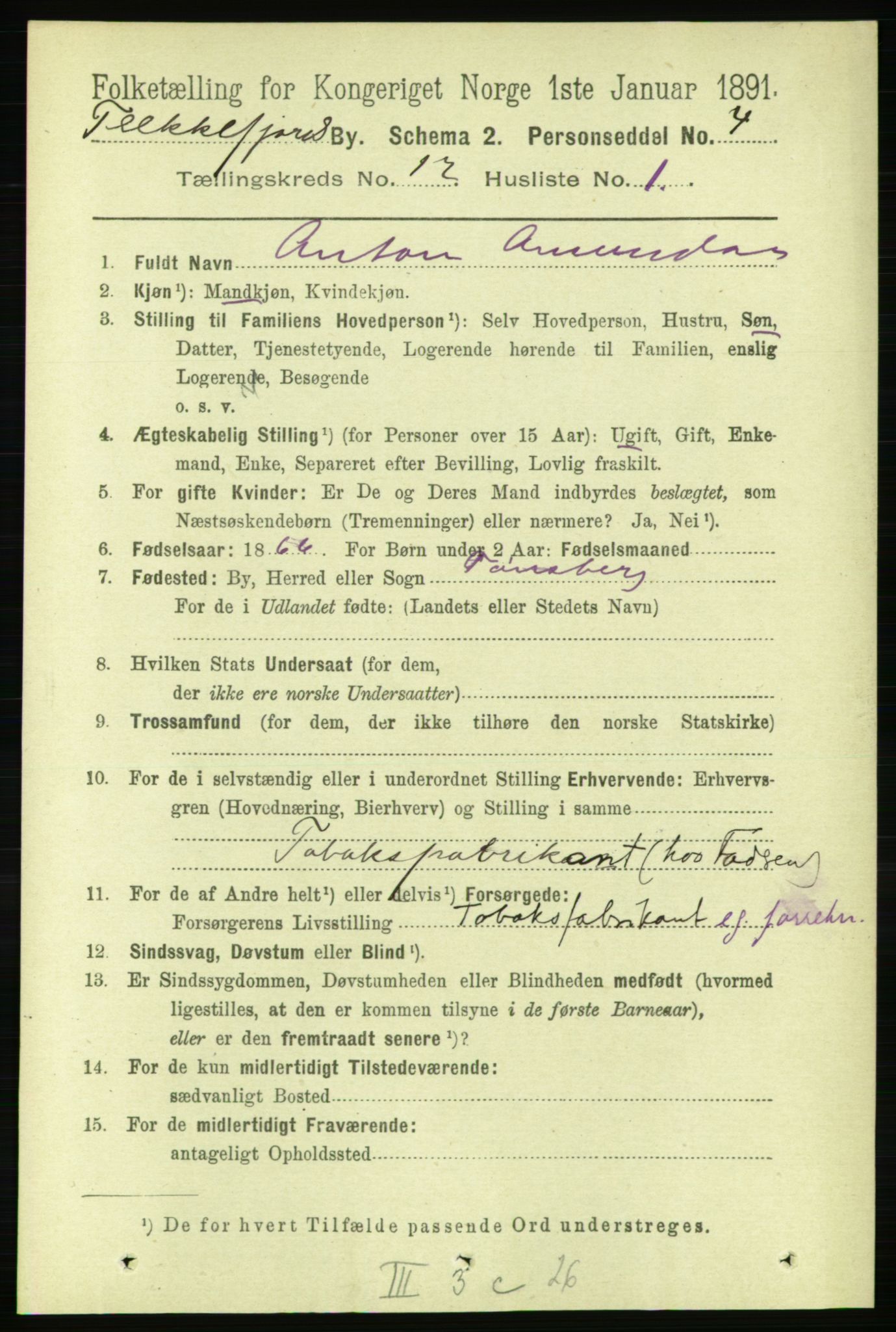 RA, 1891 census for 1004 Flekkefjord, 1891, p. 1694