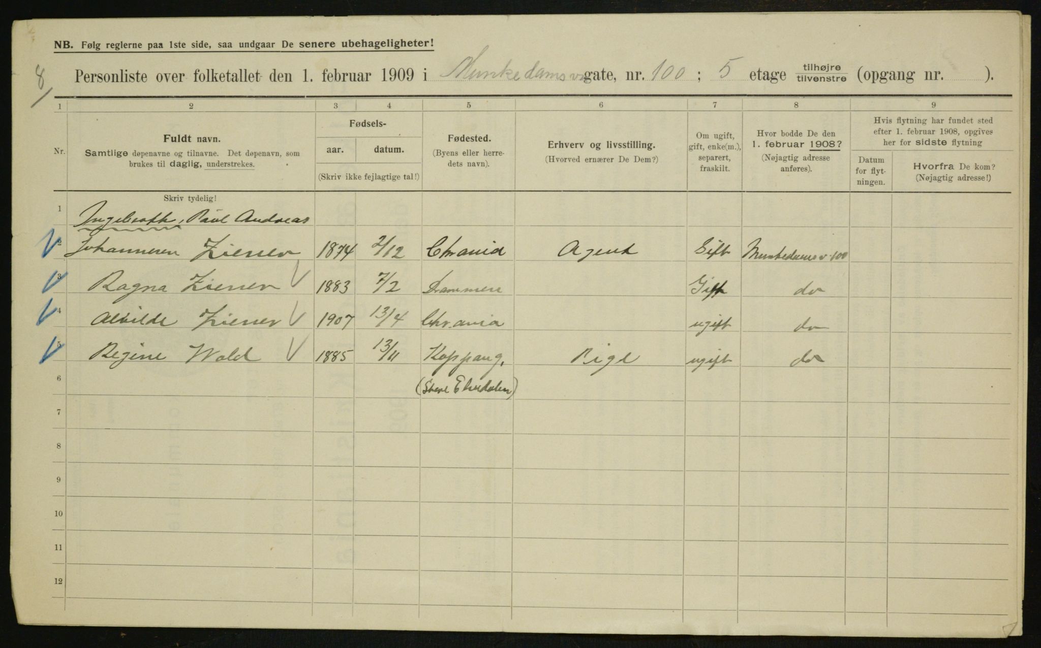 OBA, Municipal Census 1909 for Kristiania, 1909, p. 61482