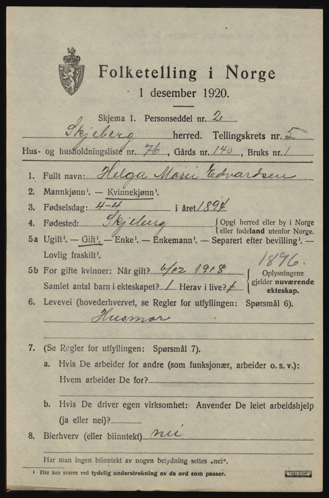 SAO, 1920 census for Skjeberg, 1920, p. 6585