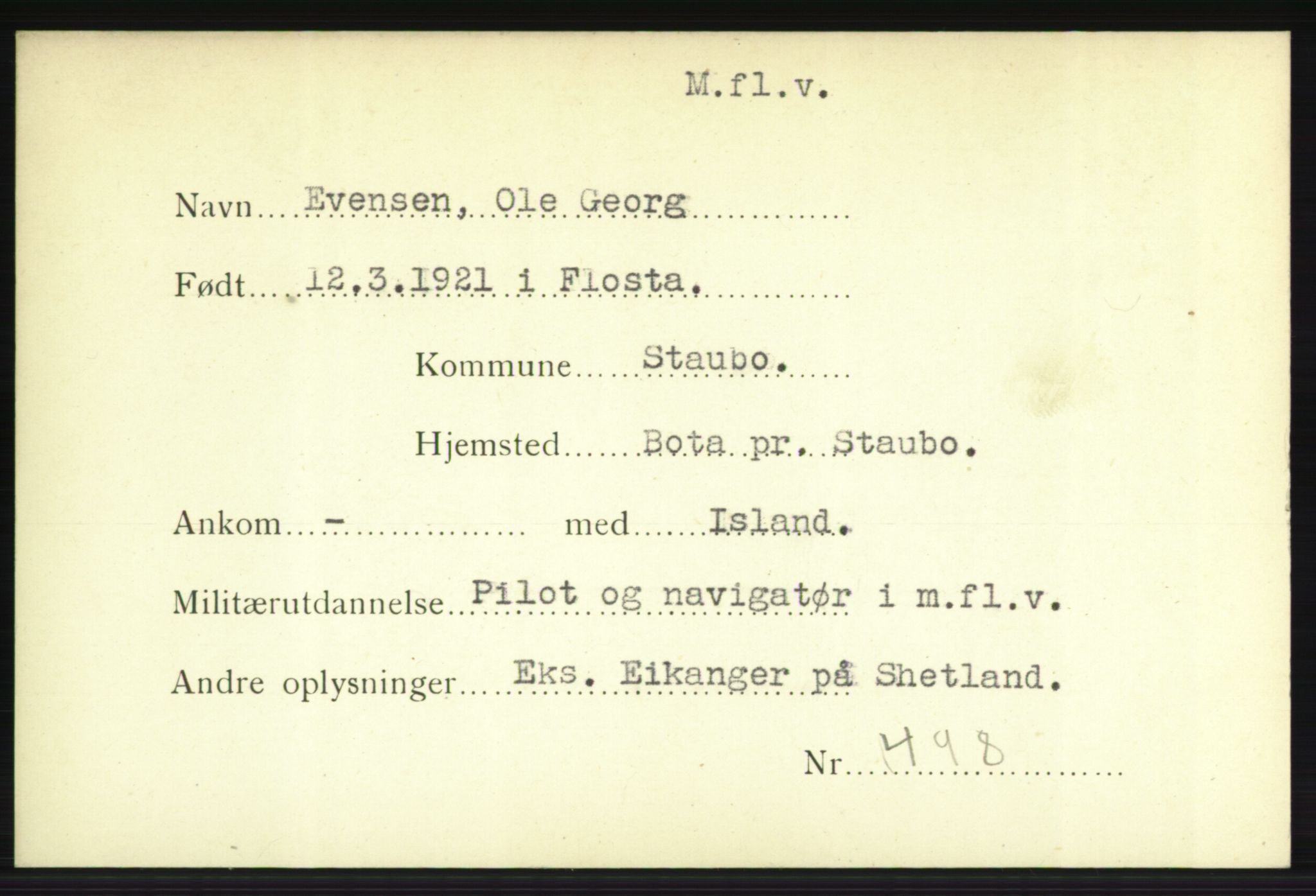 Forsvarets Overkommando. 2. kontor. Arkiv 8.1. Mottakersentralen FDE og FO.II, RA/RAFA-6952/P/Pa/L0005b: Eriksen - Fjellvang, 1940-1945, p. 177