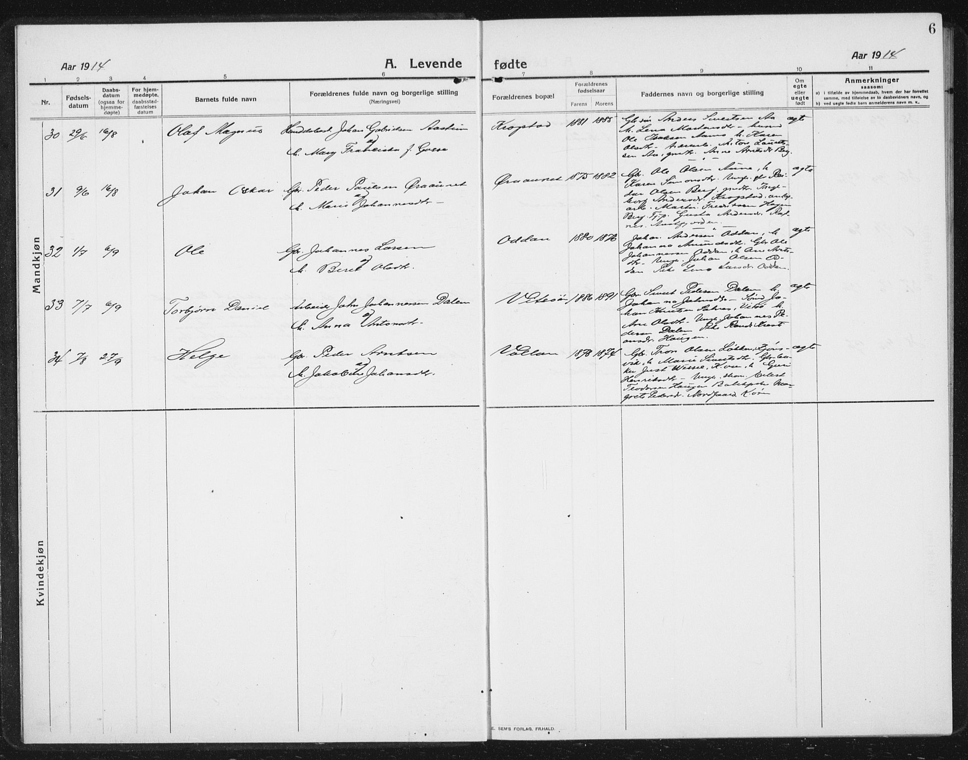 Ministerialprotokoller, klokkerbøker og fødselsregistre - Sør-Trøndelag, AV/SAT-A-1456/630/L0506: Parish register (copy) no. 630C04, 1914-1933, p. 6