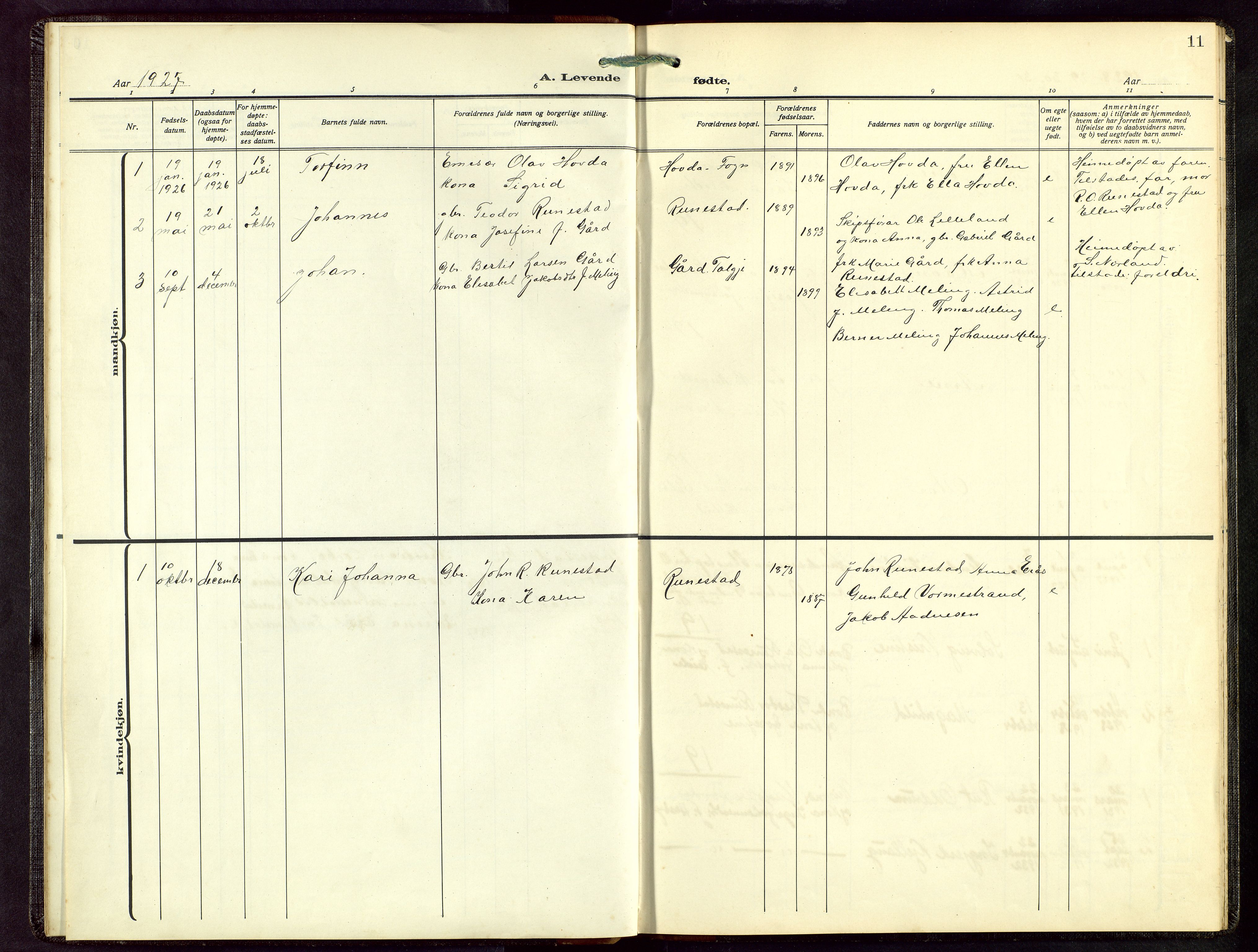 Finnøy sokneprestkontor, AV/SAST-A-101825/H/Ha/Hab/L0007: Parish register (copy) no. B 7, 1917-1954, p. 11