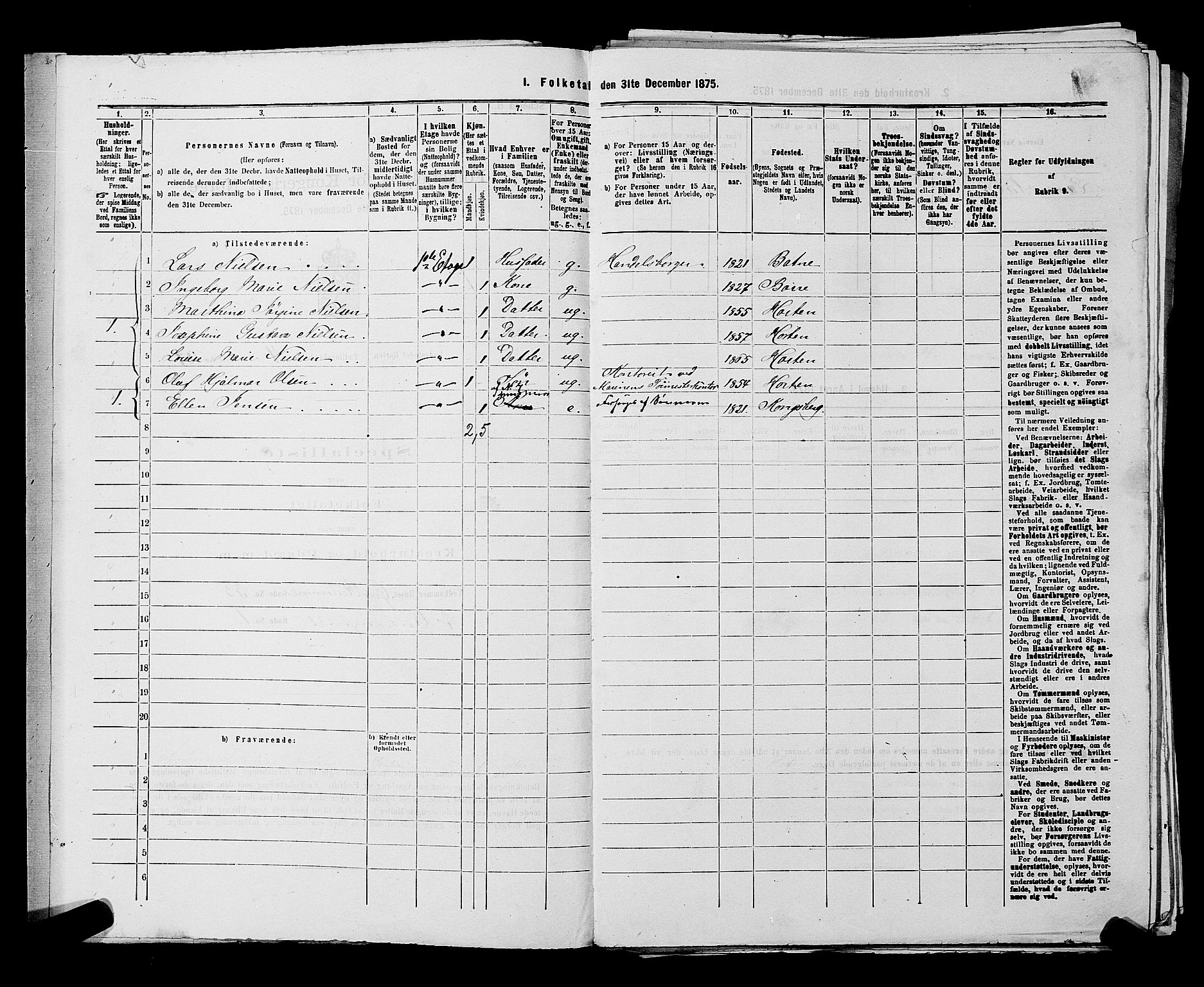 SAKO, 1875 census for 0703P Horten, 1875, p. 327