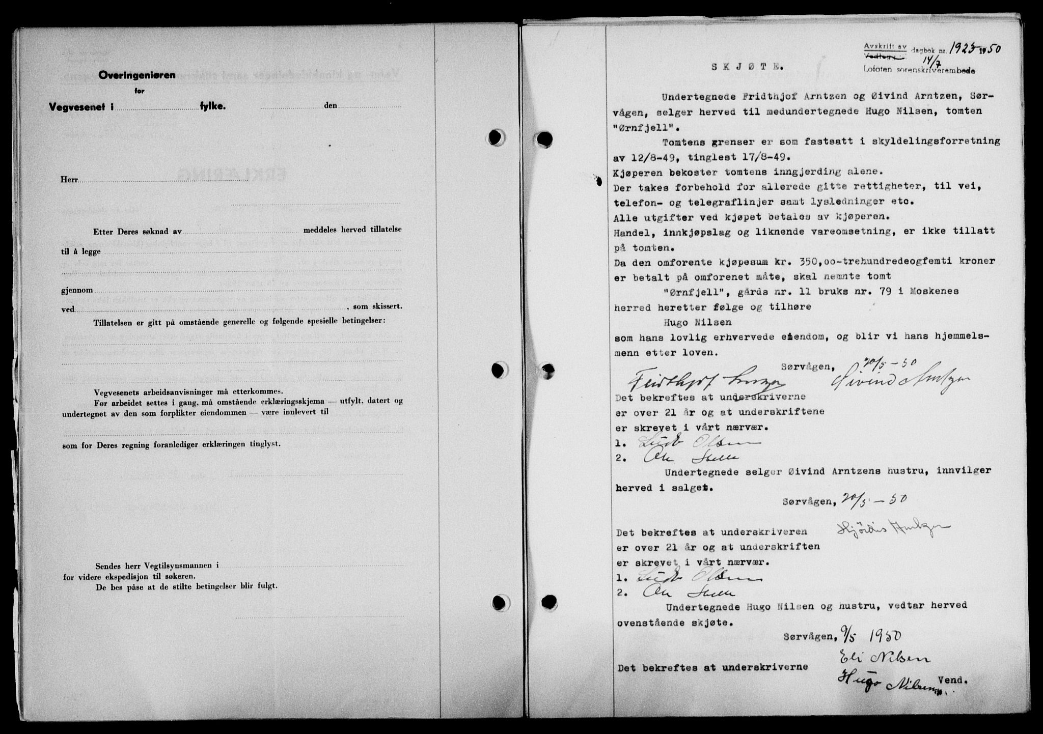 Lofoten sorenskriveri, SAT/A-0017/1/2/2C/L0024a: Mortgage book no. 24a, 1950-1950, Diary no: : 1923/1950