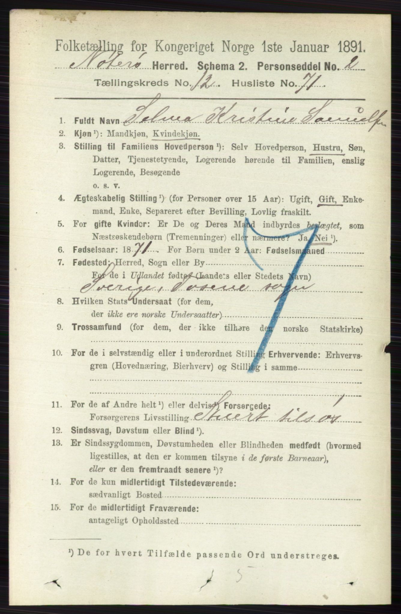 RA, 1891 census for 0722 Nøtterøy, 1891, p. 6757