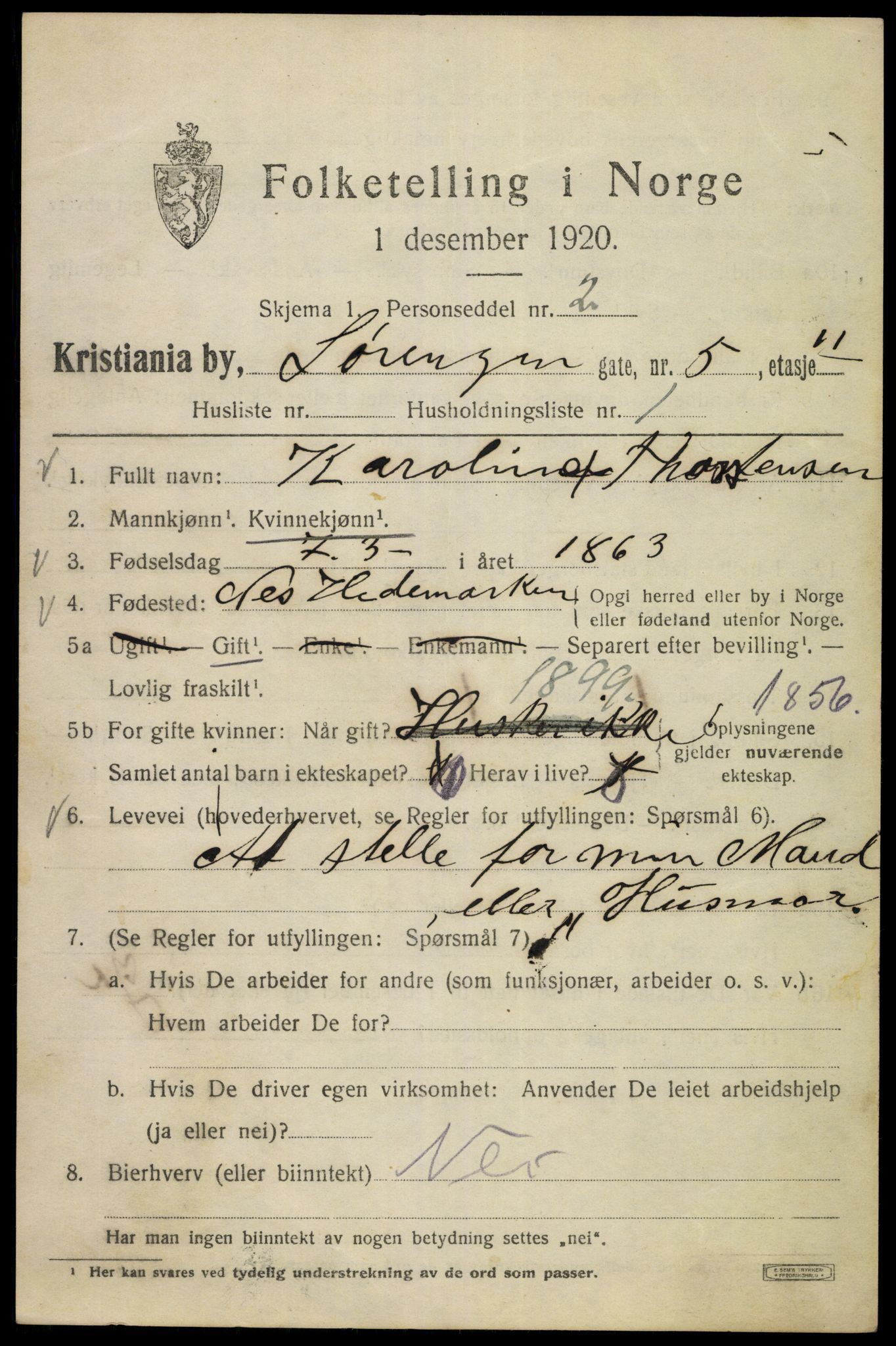 SAO, 1920 census for Kristiania, 1920, p. 562083