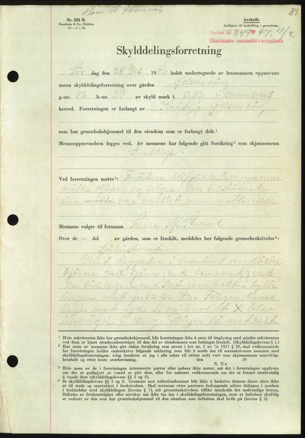 Nordmøre sorenskriveri, AV/SAT-A-4132/1/2/2Ca: Mortgage book no. A104, 1947-1947, Diary no: : 349/1947