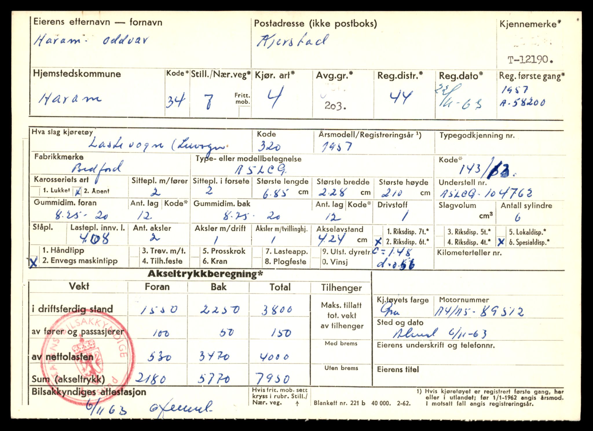 Møre og Romsdal vegkontor - Ålesund trafikkstasjon, AV/SAT-A-4099/F/Fe/L0033: Registreringskort for kjøretøy T 12151 - T 12474, 1927-1998, p. 1035