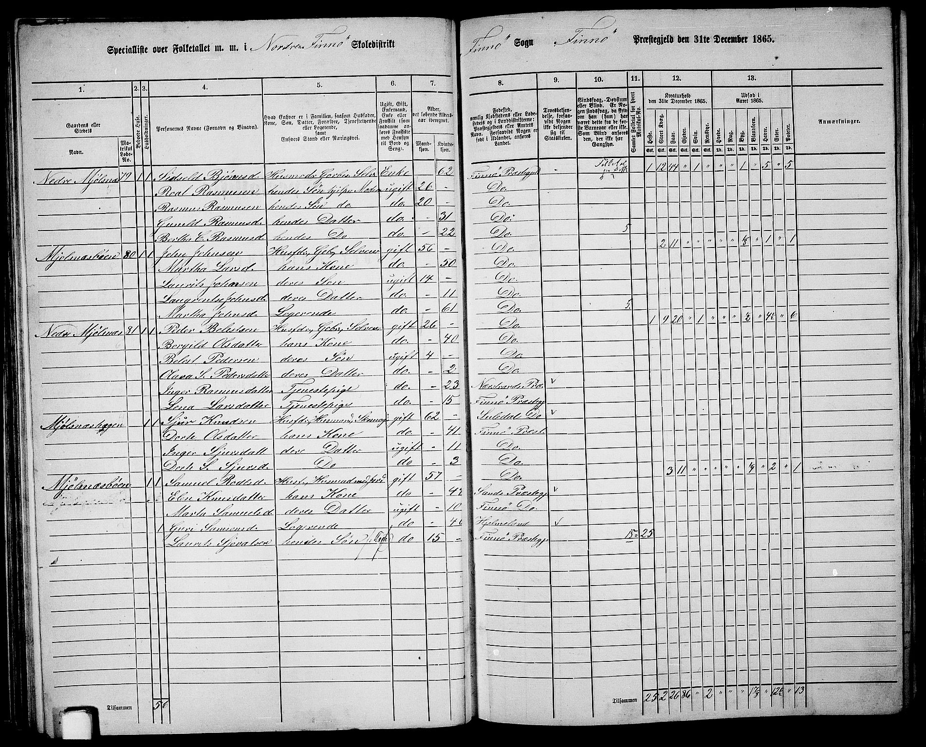 RA, 1865 census for Finnøy, 1865, p. 43