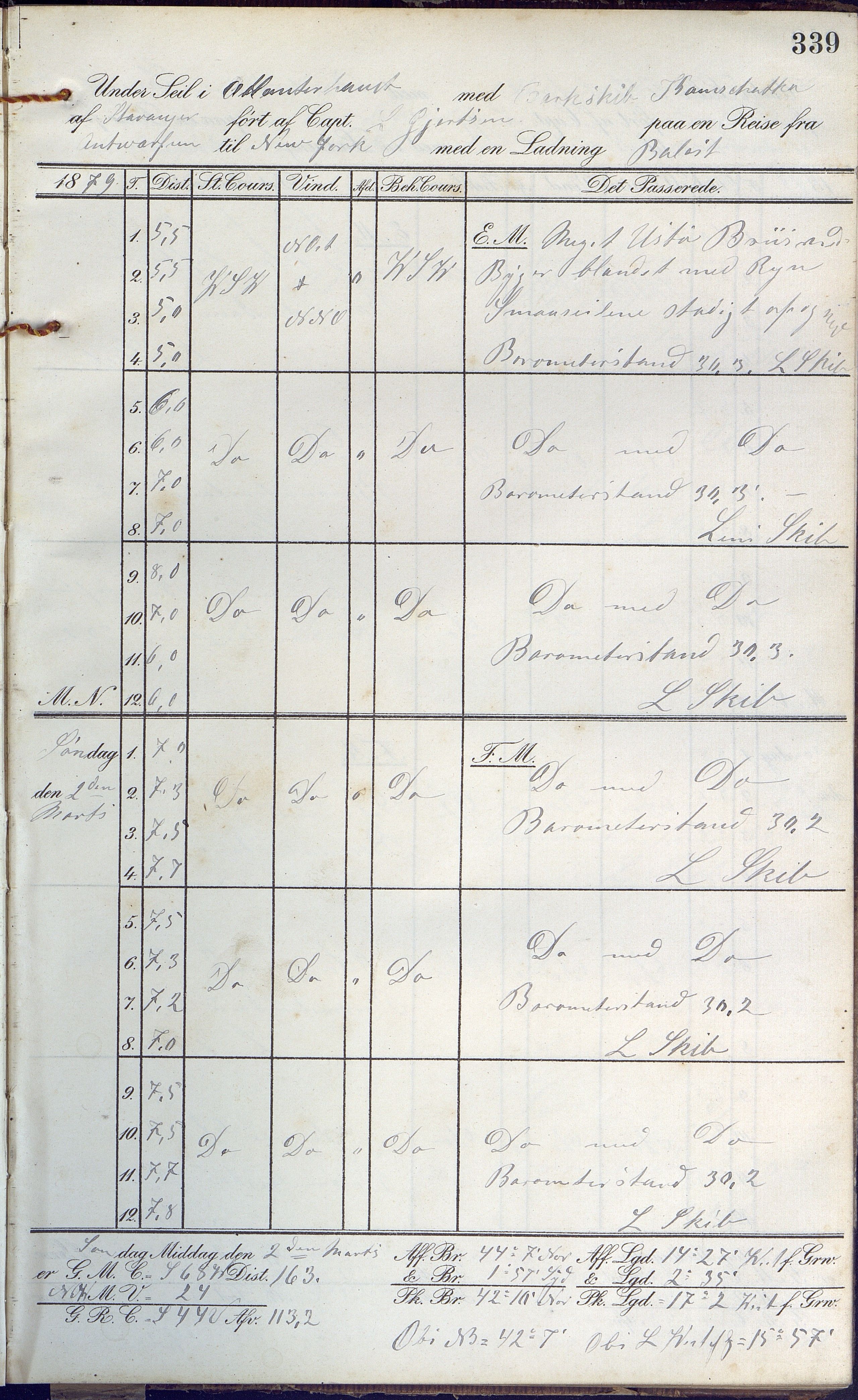 Fartøysarkivet, AAKS/PA-1934/F/L0189: Kamschatka (bark), 1877-1879, p. 339