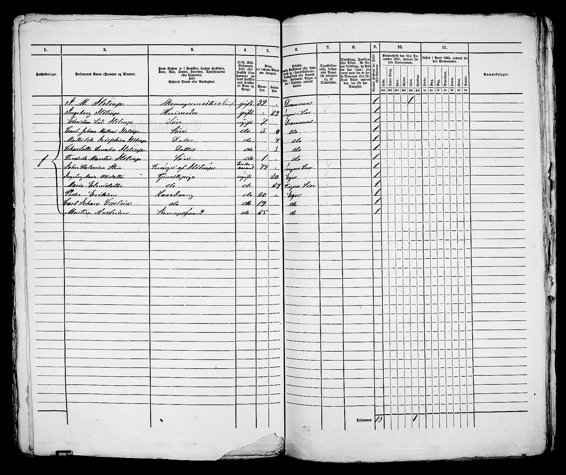 RA, 1865 census for Bragernes in Drammen, 1865, p. 387