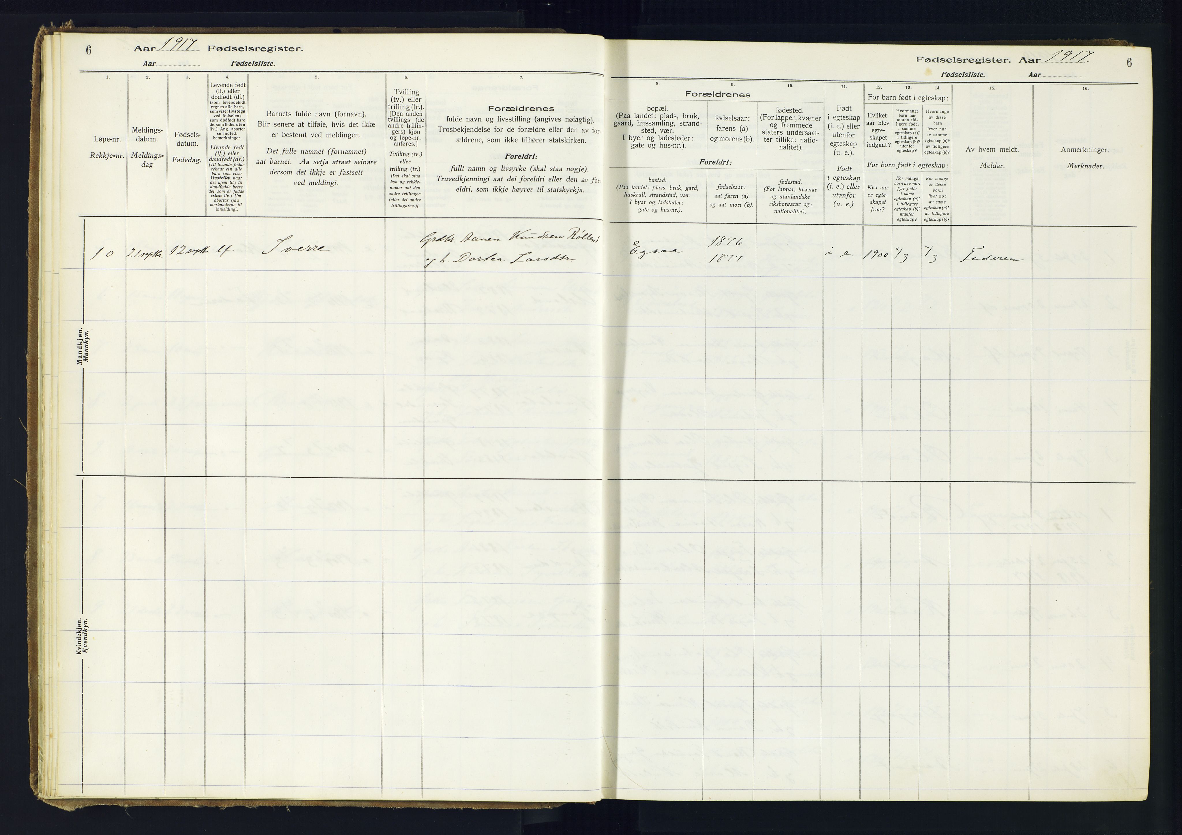 Holum sokneprestkontor, AV/SAK-1111-0022/J/Ja/L0002: Birth register no. II.6.11, 1916-1982, p. 6